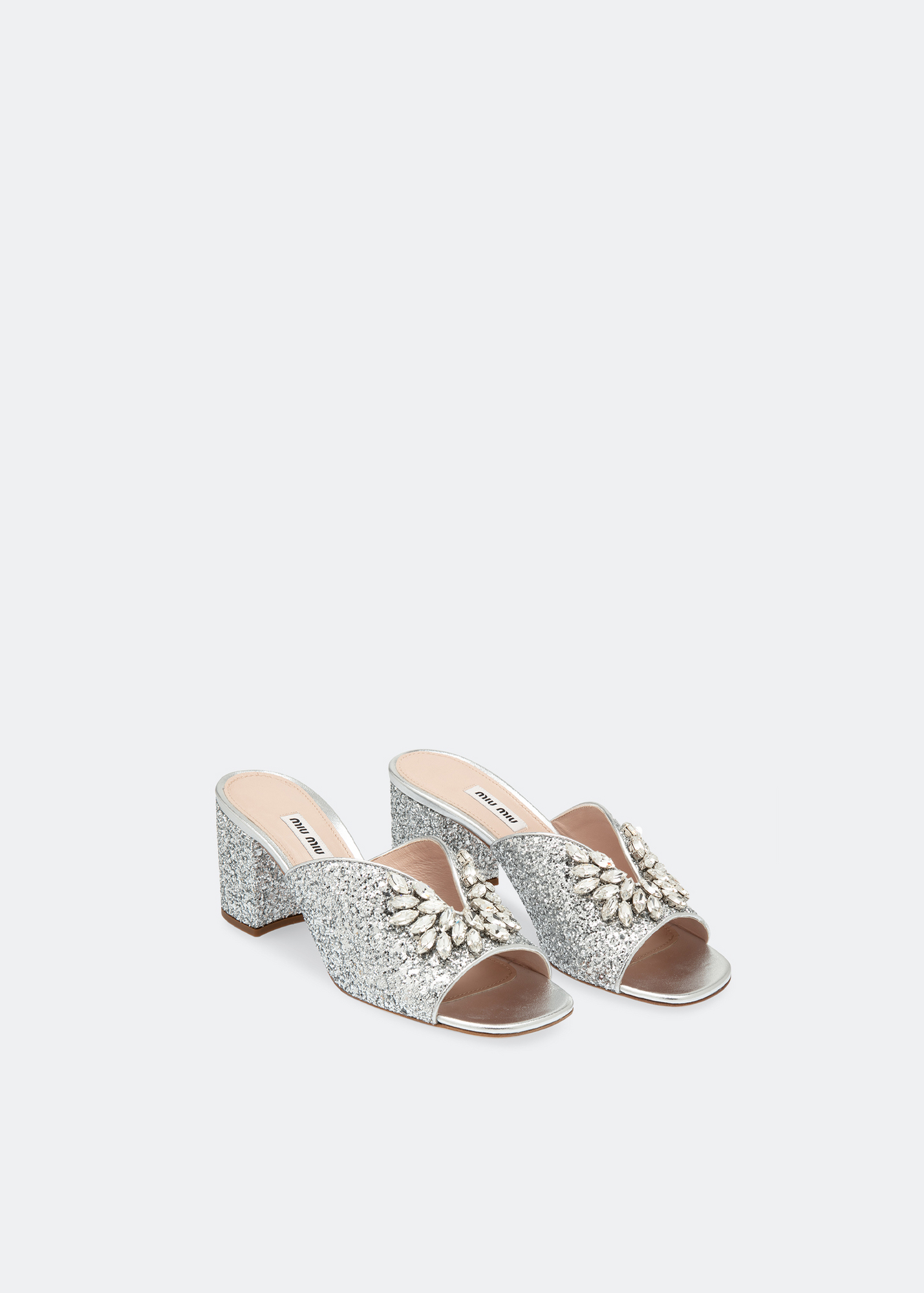 

Crystal-embellished mules, Silver