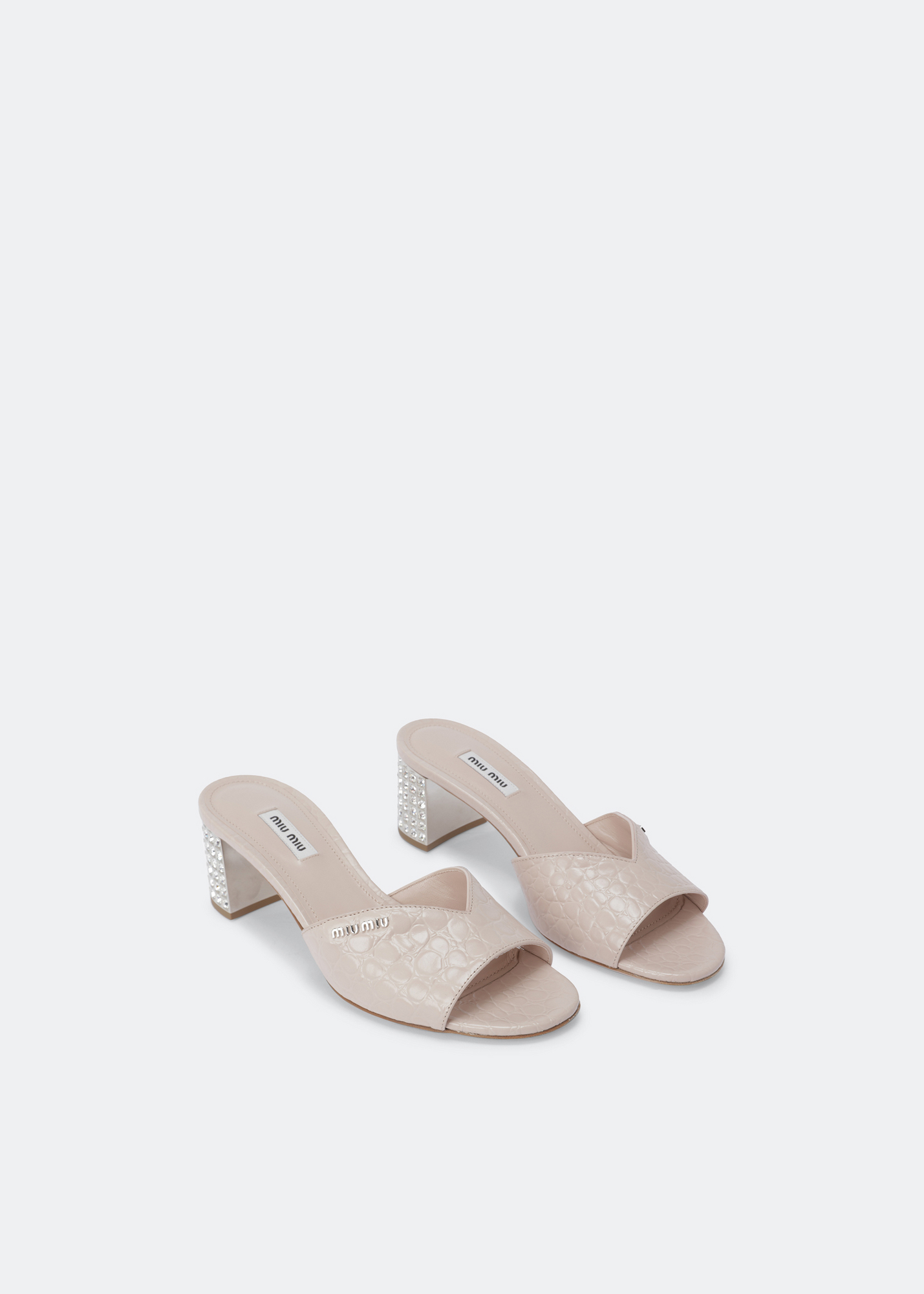 

Croc-embossed leather sandals, Beige