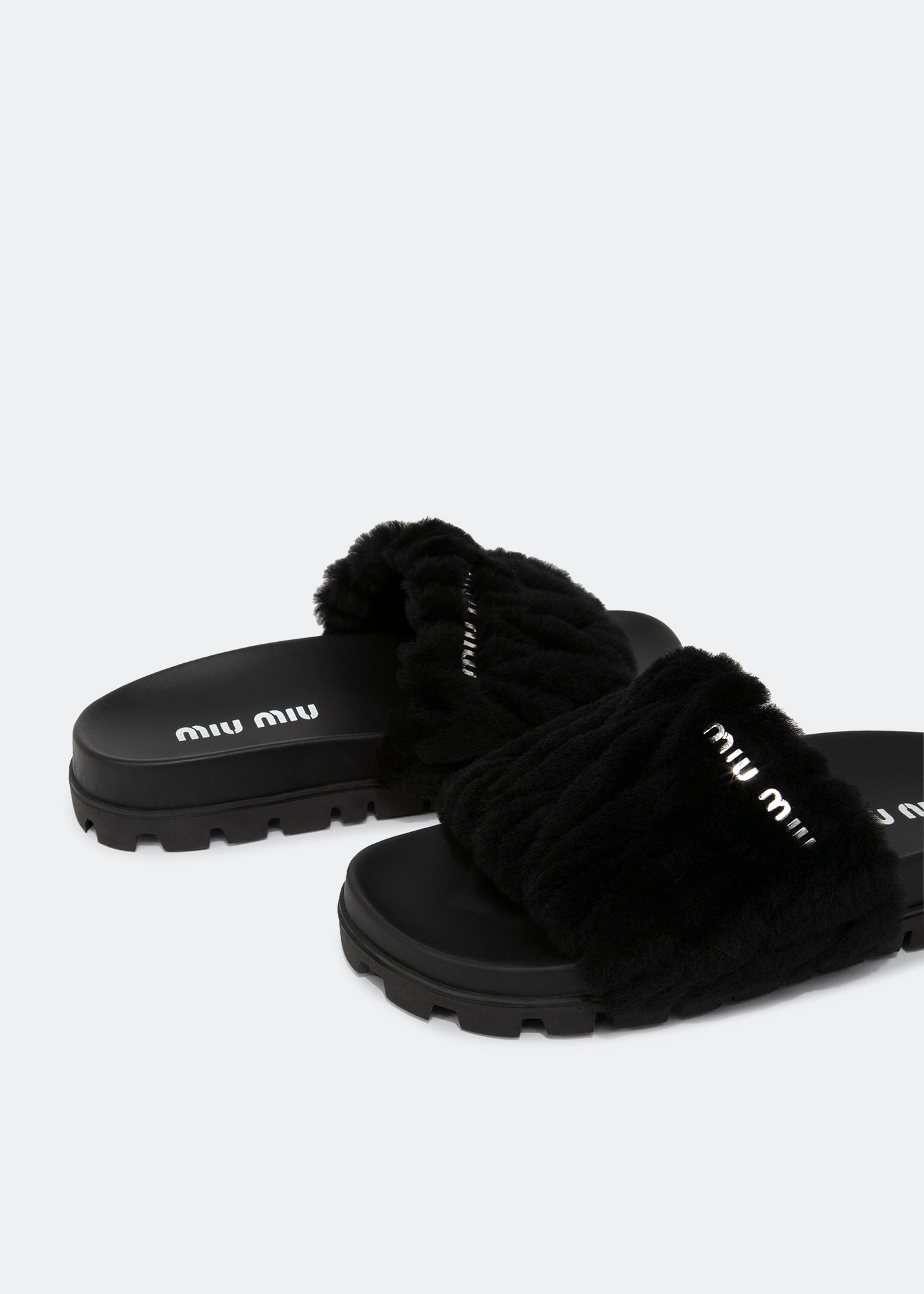 

Matelassé shearling slides, Black