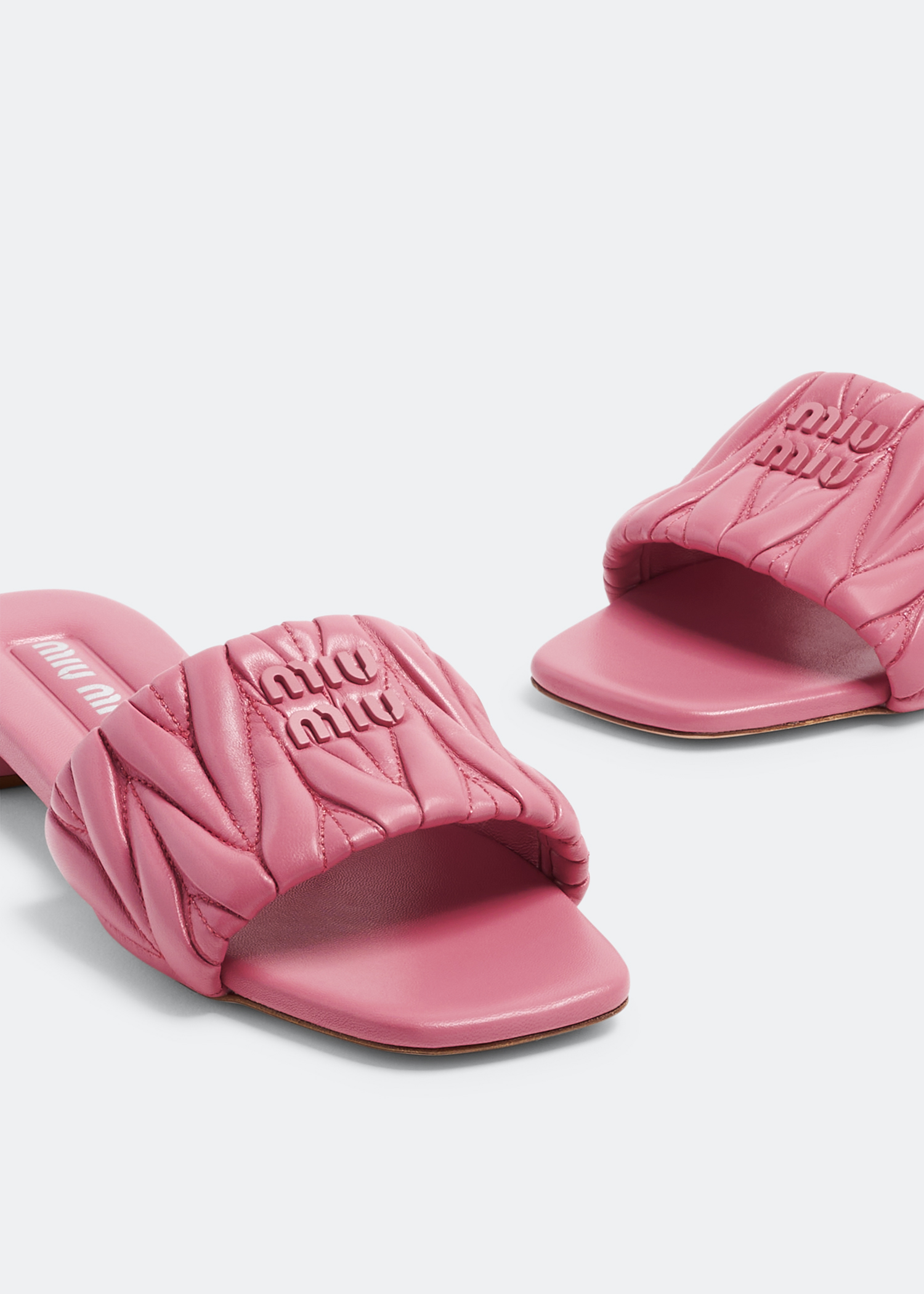 Miu Miu Matelass leather slide sandals for Women Pink in UAE