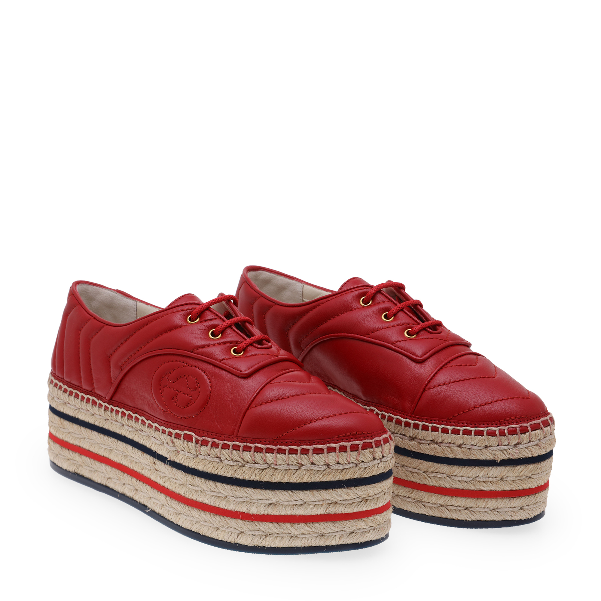 

Leather platform espadrille sneakers, Red