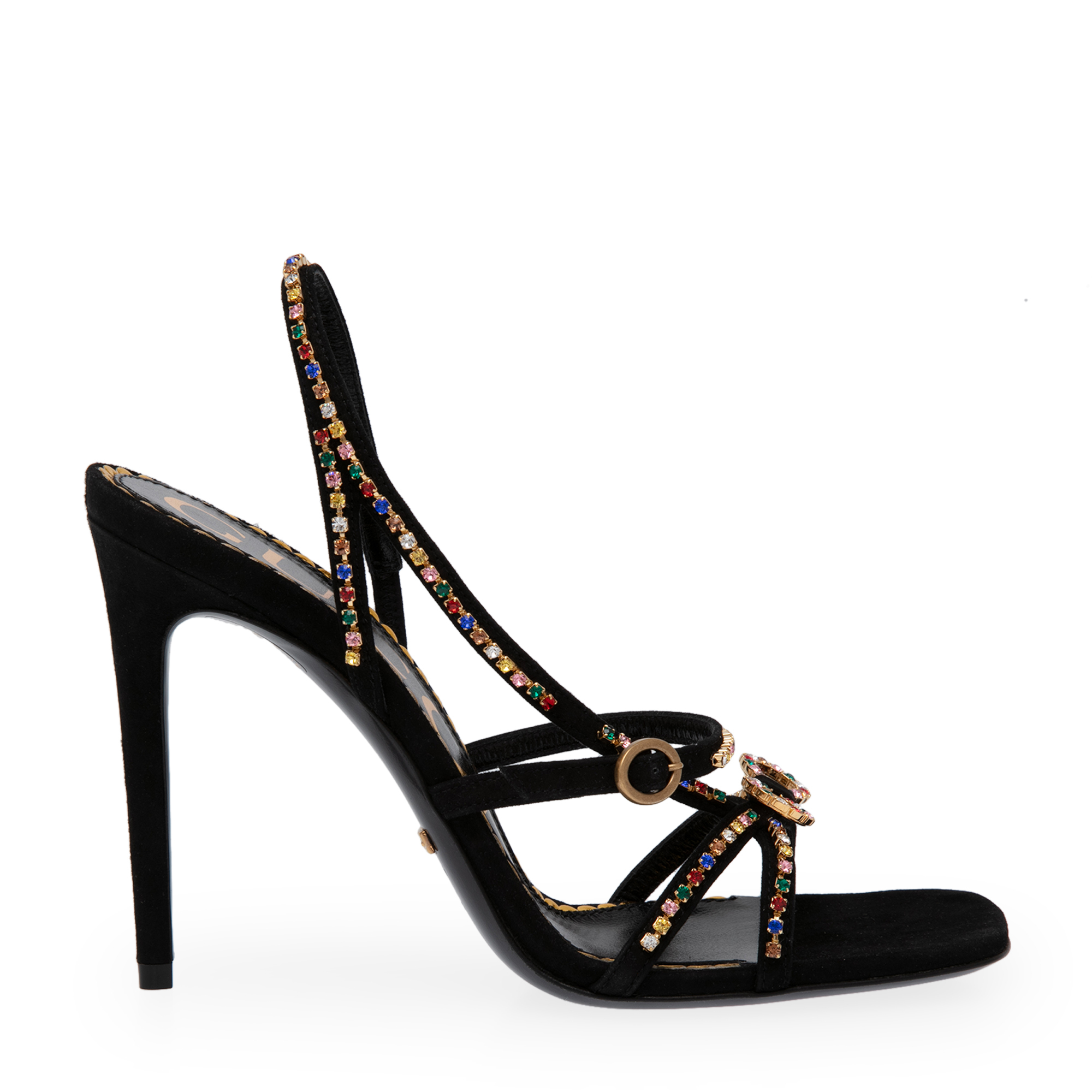 Gucci suede sandal with on sale crystals