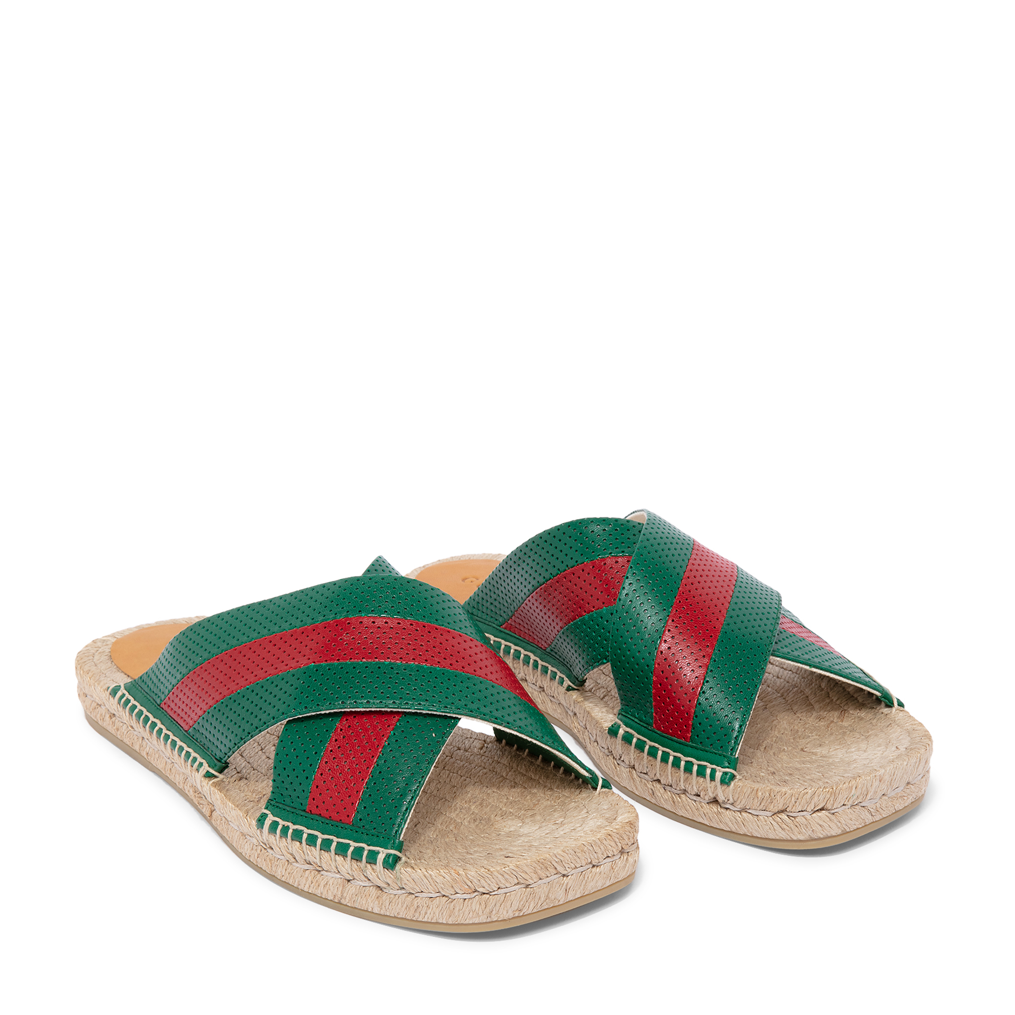 

Web leather slide sandals, Green