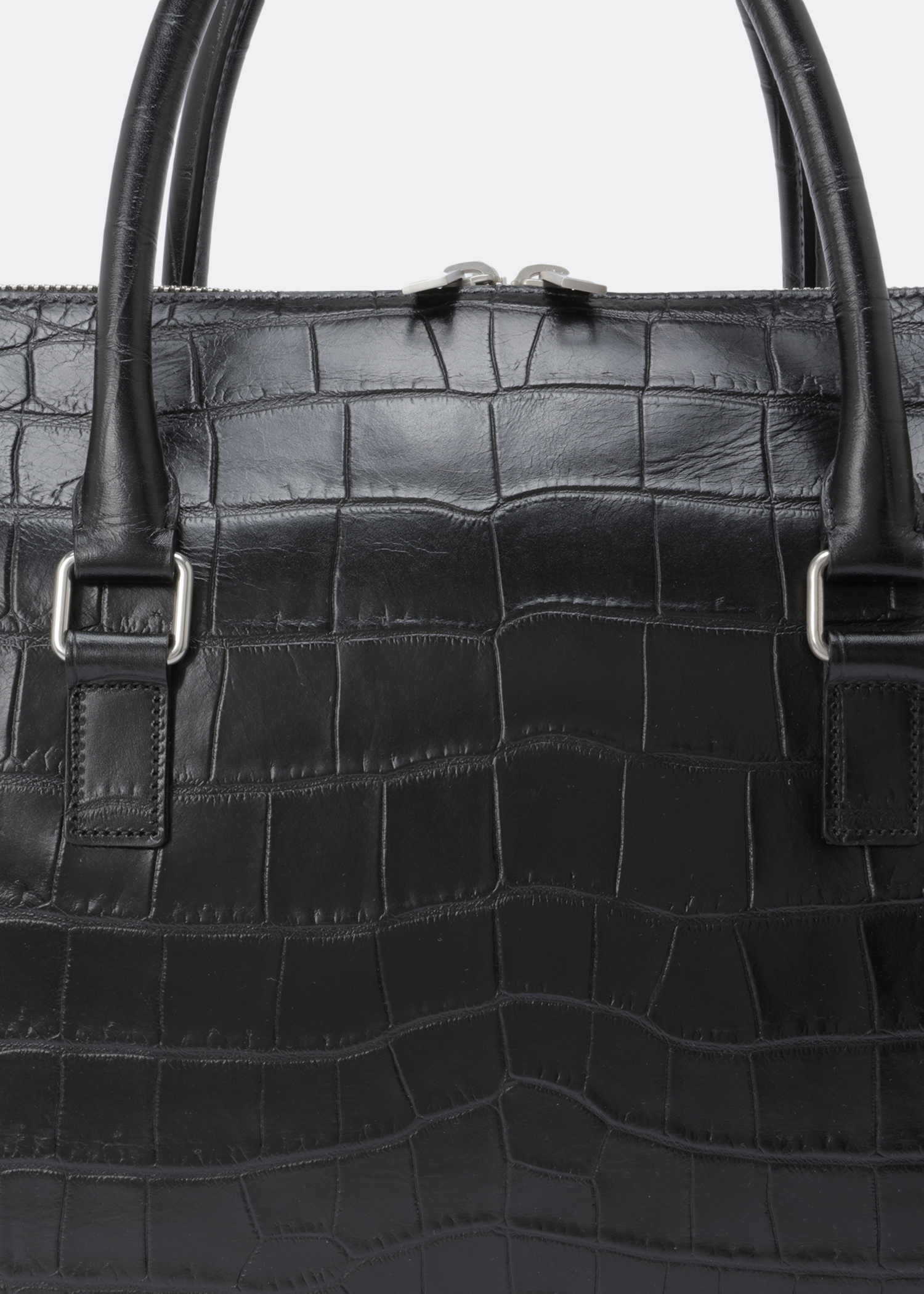 Saint Laurent Duffle Briefcase Bag in Crocodile-Embossed Matte Leather