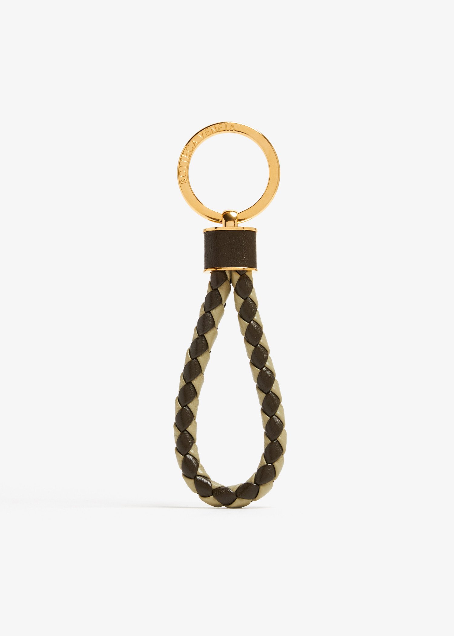 

Intrecciato-woven leather keyring, Brown