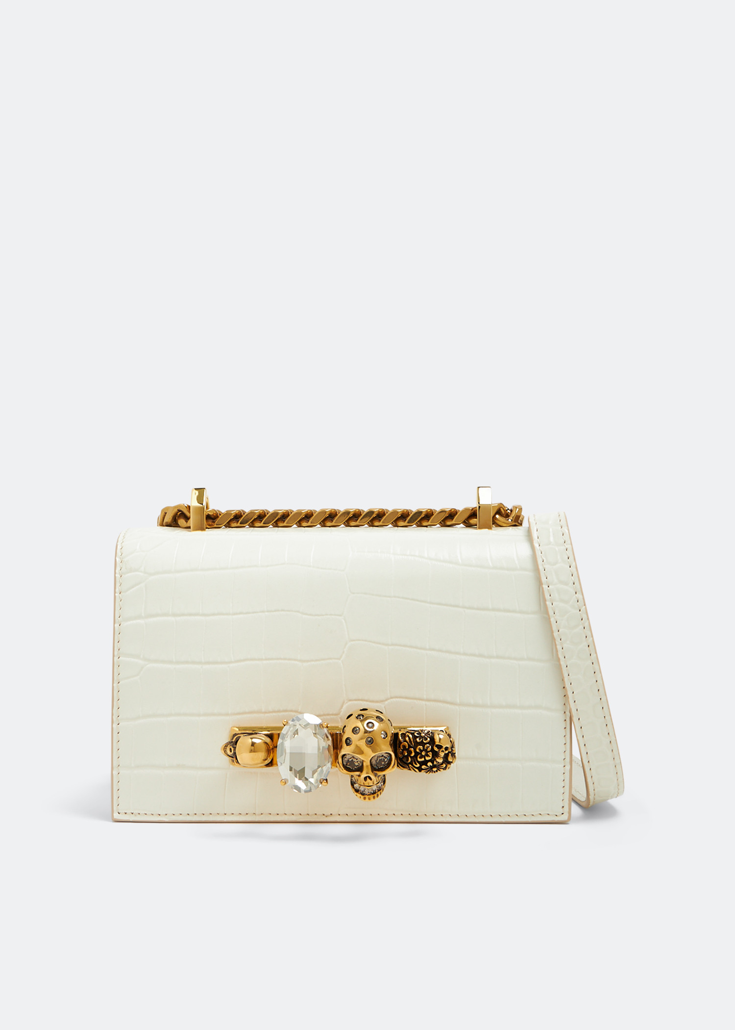 

Mini jewelled satchel, White