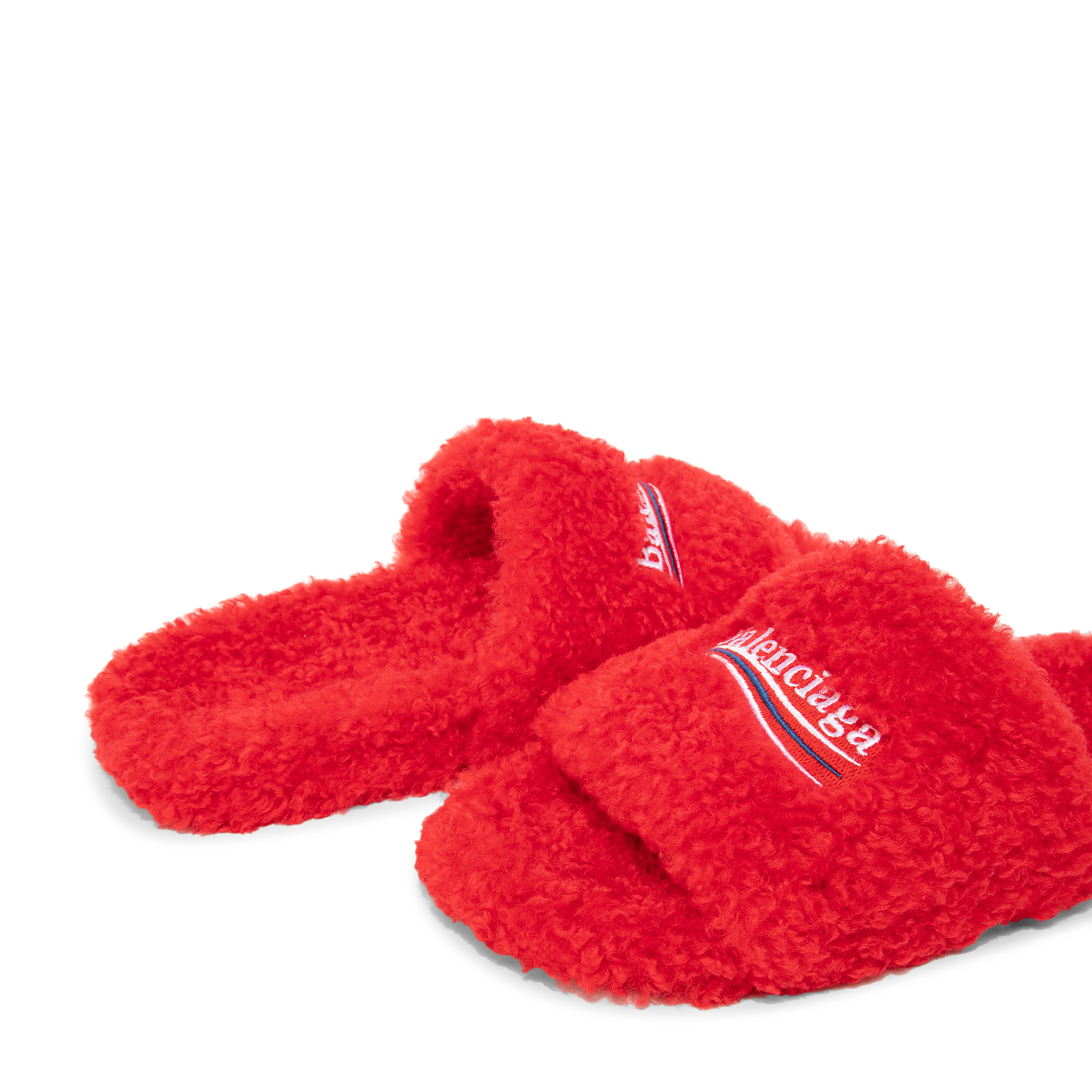 

Furry slide sandals, Red