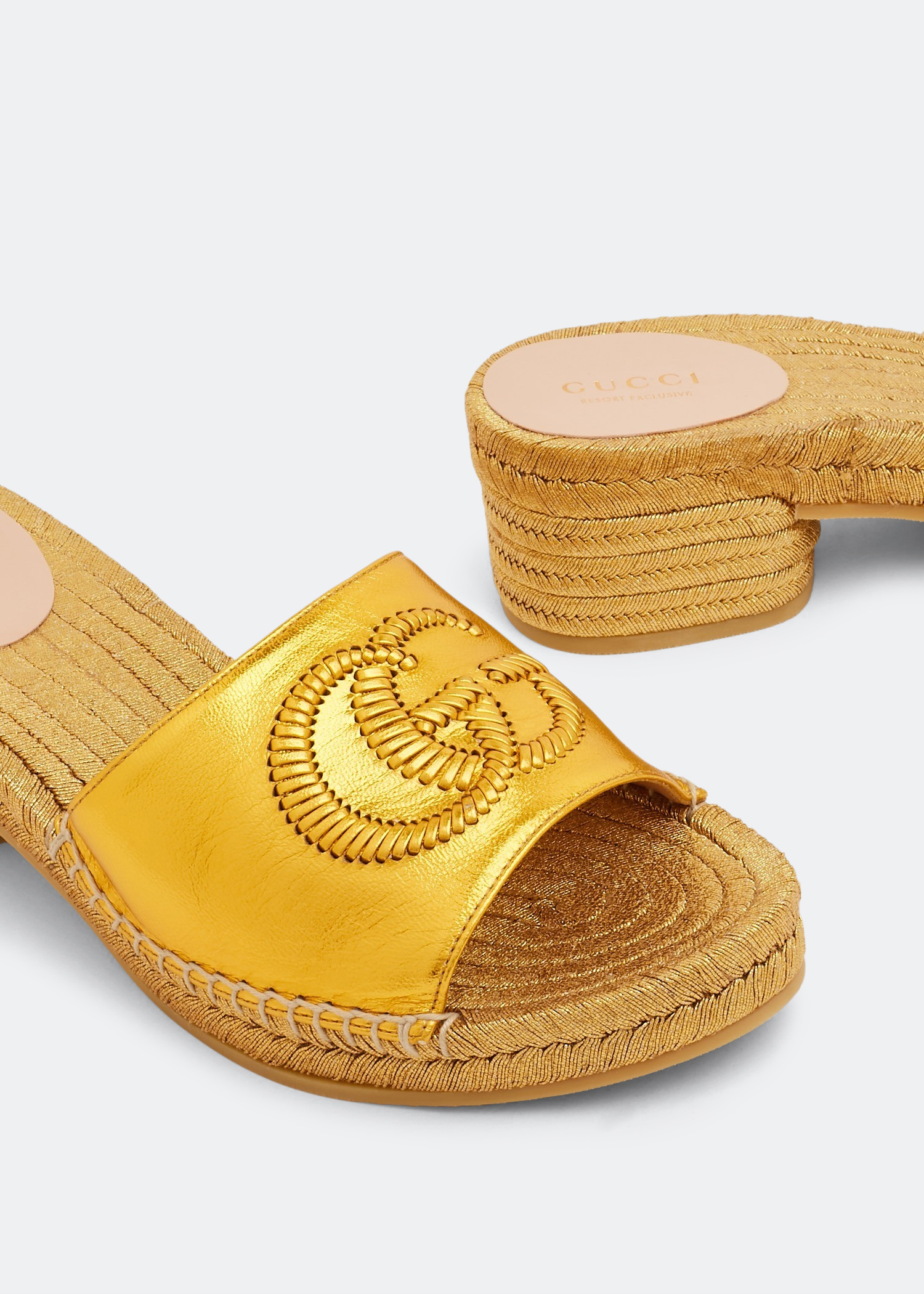 

GG slide espadrille sandals, Gold