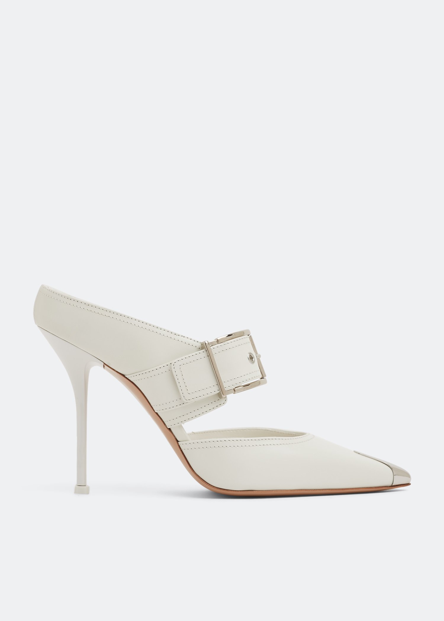 

Punk buckle mules, White