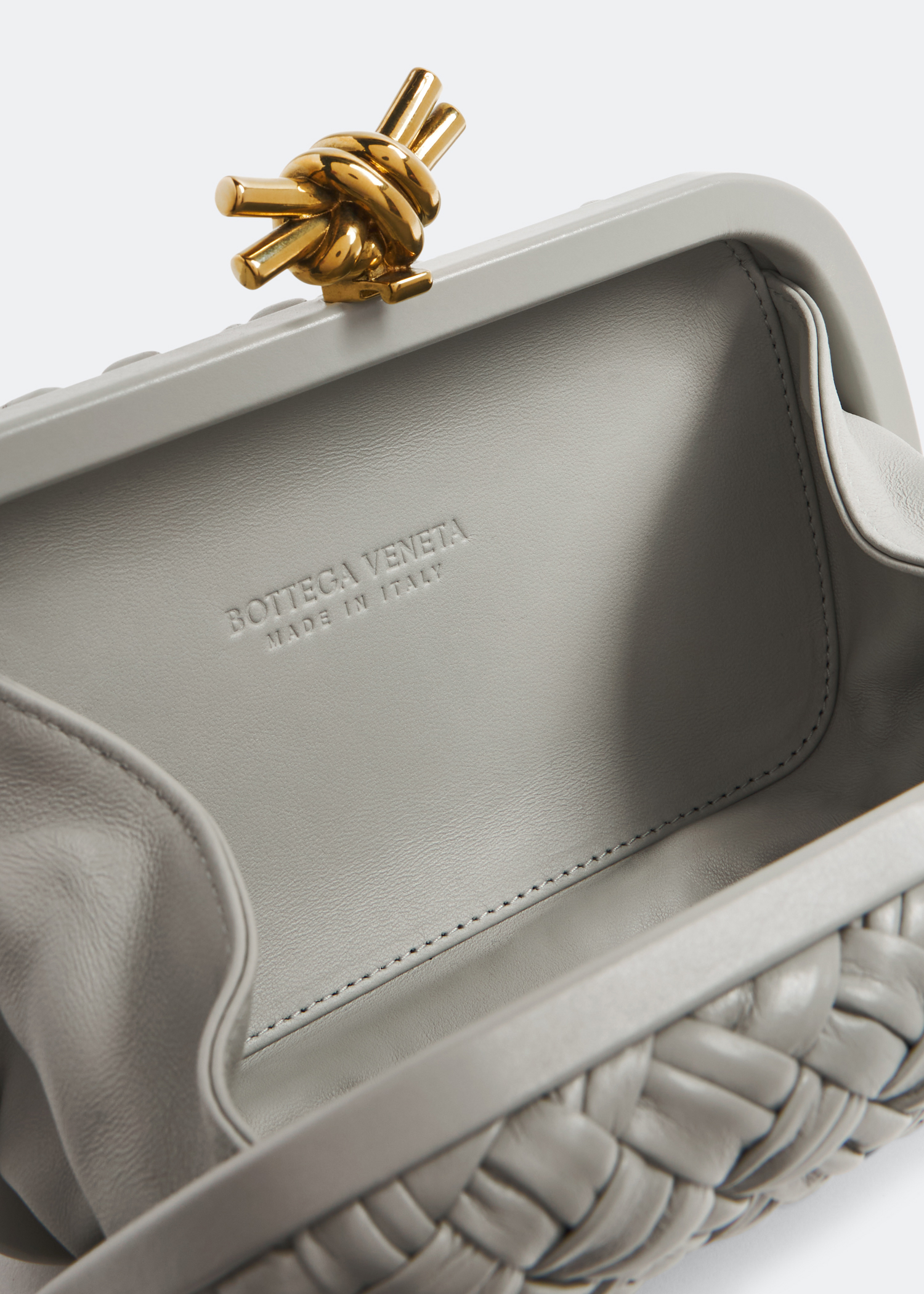 Buy Bottega Veneta Gold Knot Minaudiere in Pressed Intreccio Laminated  Leather for UNISEX in Oman