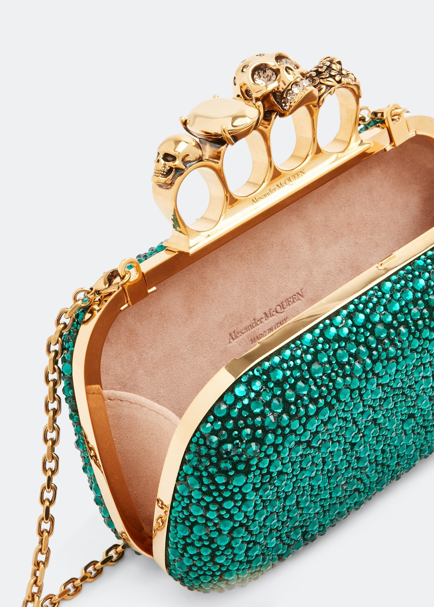 McQueen Skull Four Ring clutch for Women Green in Bahrain Level Shoes