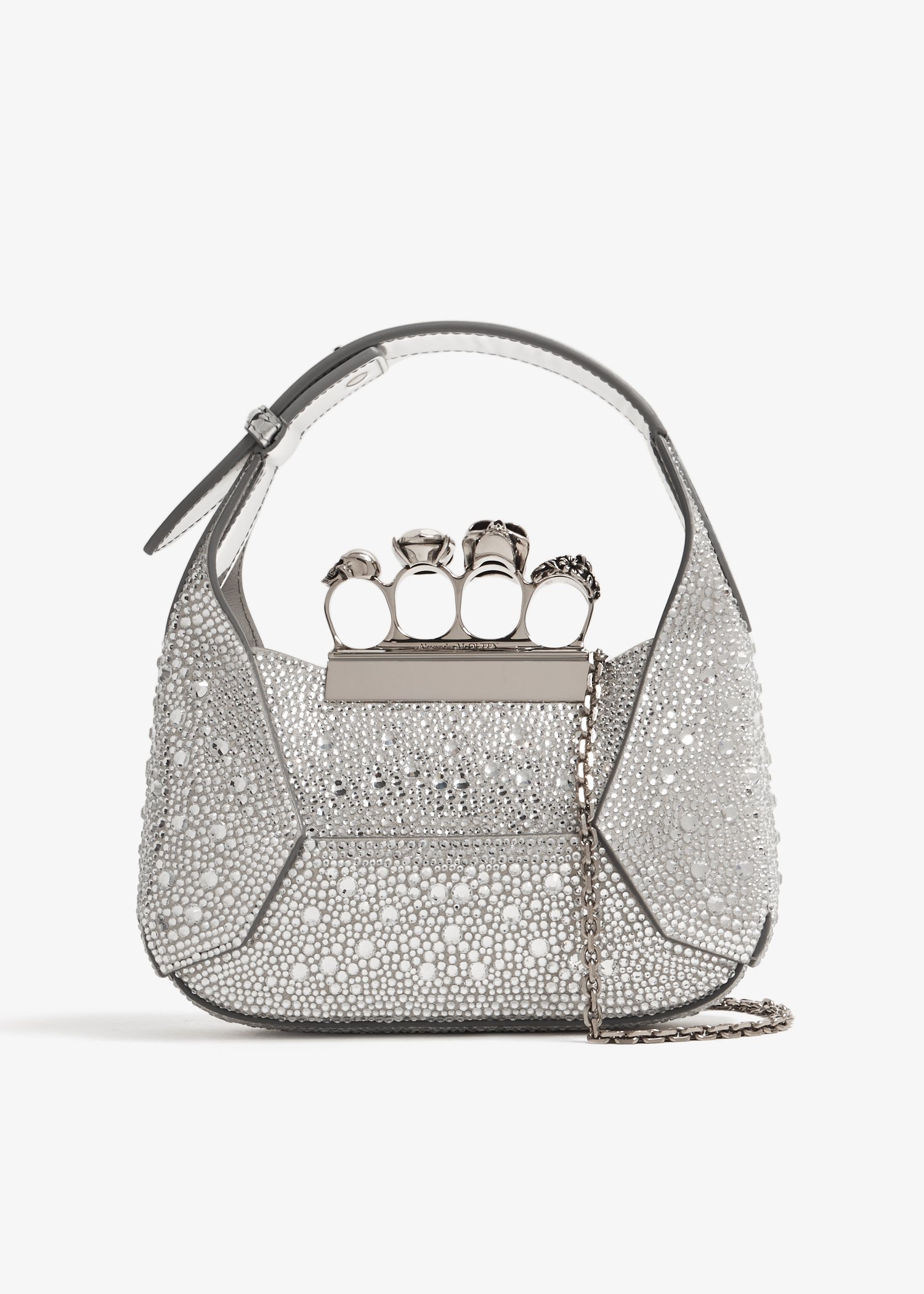 

Jewelled mini hobo bag, Silver