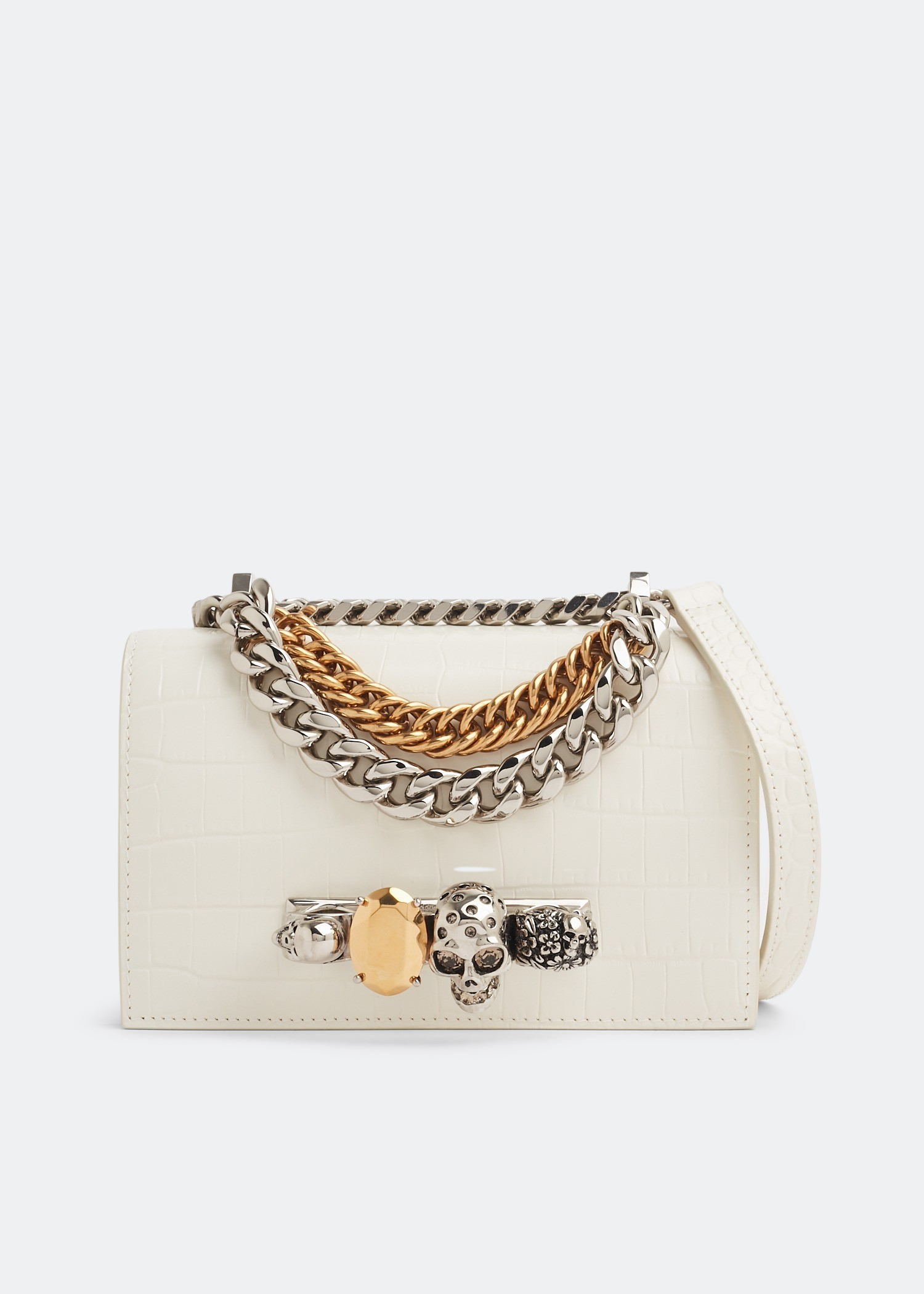 

Mini jewelled satchel, White