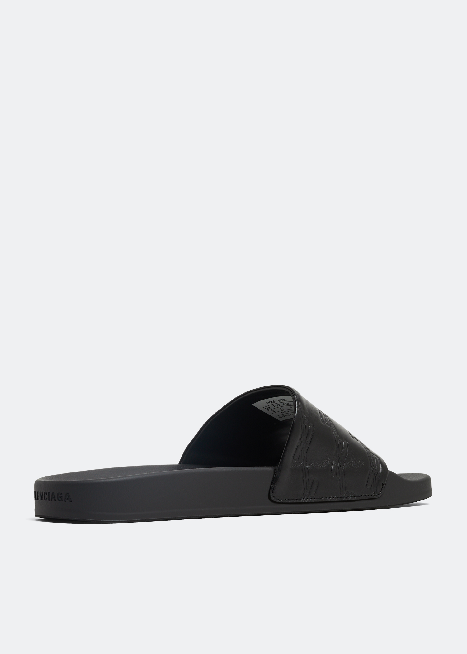 Balenciaga Monogram pool slides for Men Black in UAE Level Shoes