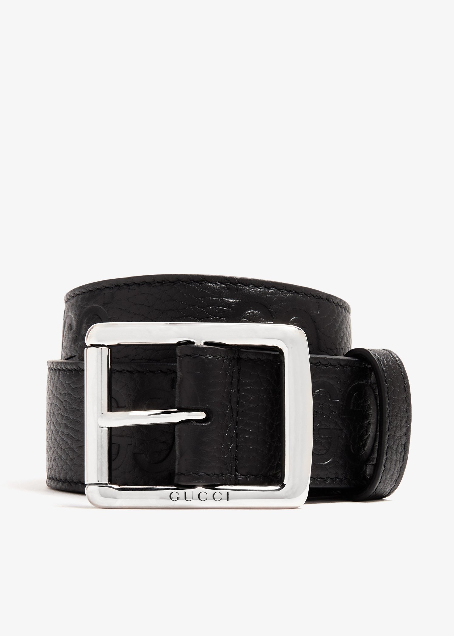 

GG rubber-effect leather belt, Black