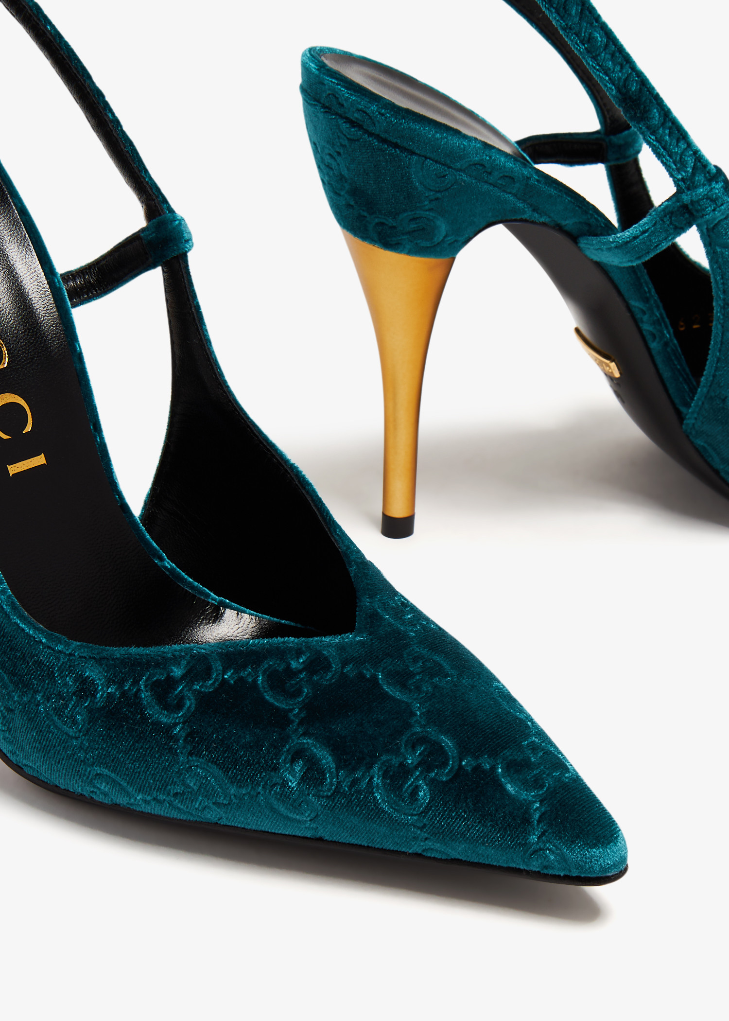 Gucci green store velvet heels