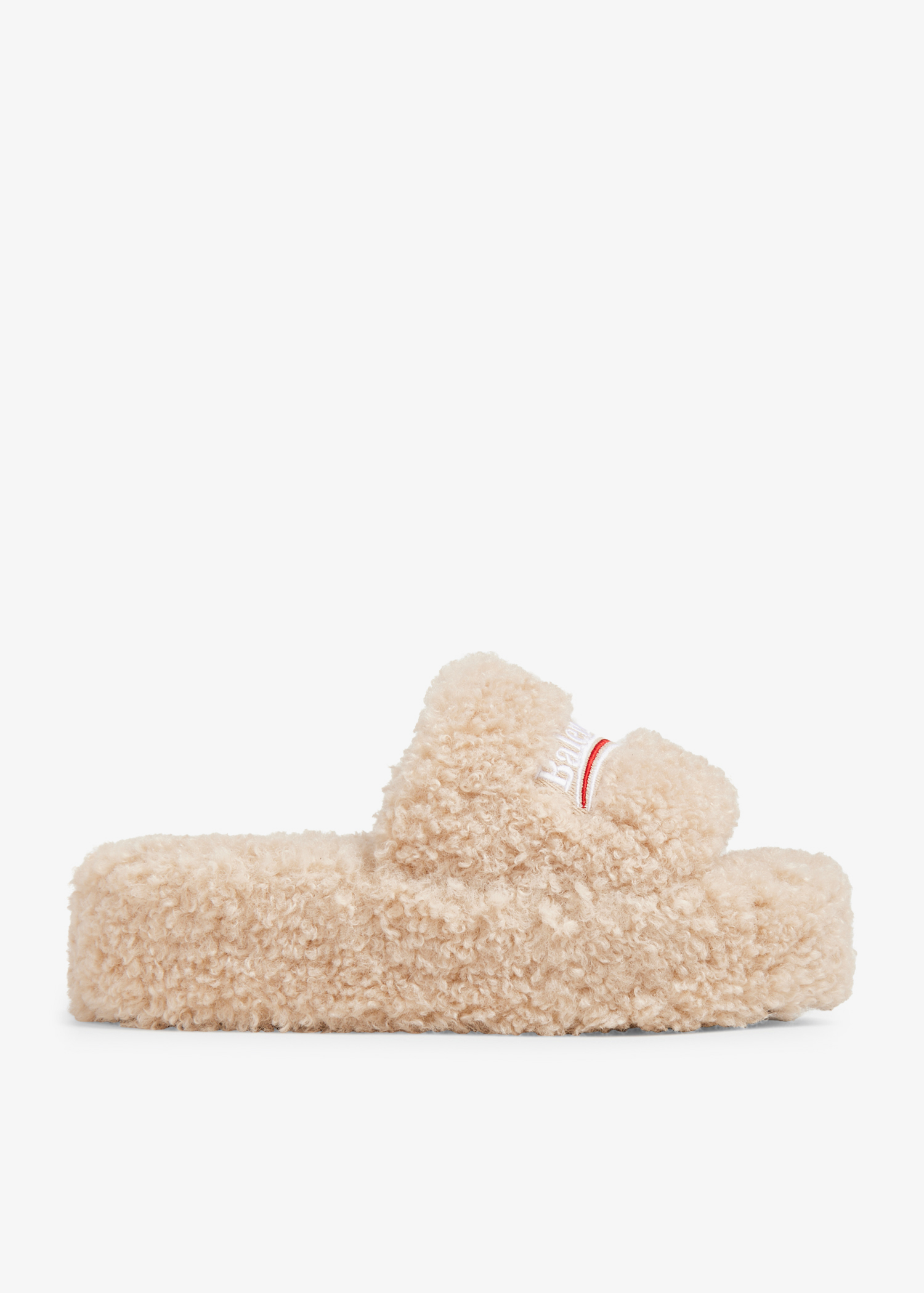 

Furry platform slide sandals, Beige