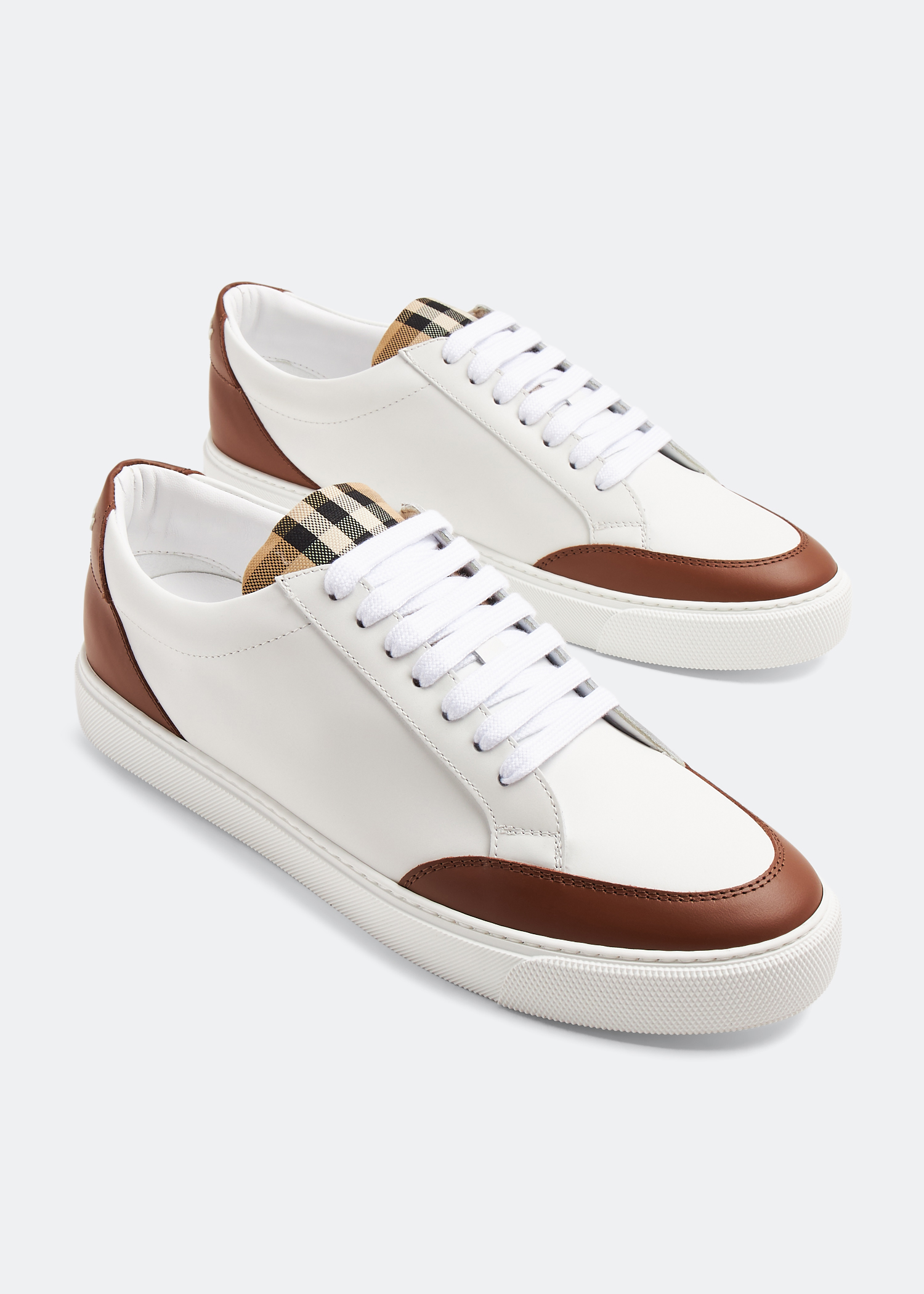 burberry check detail leather sneakers