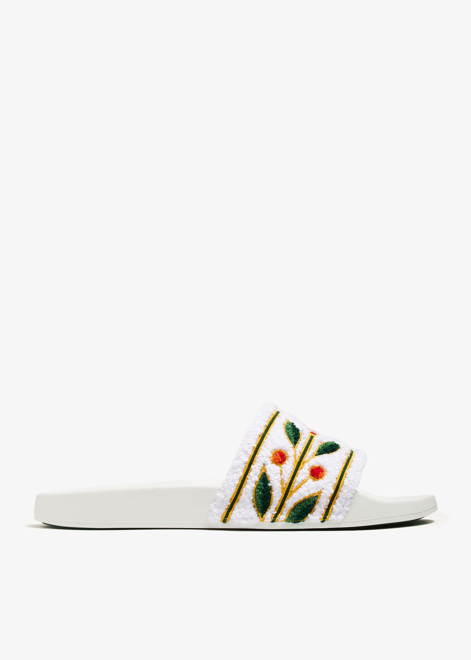 

Embroidered terry slides, White