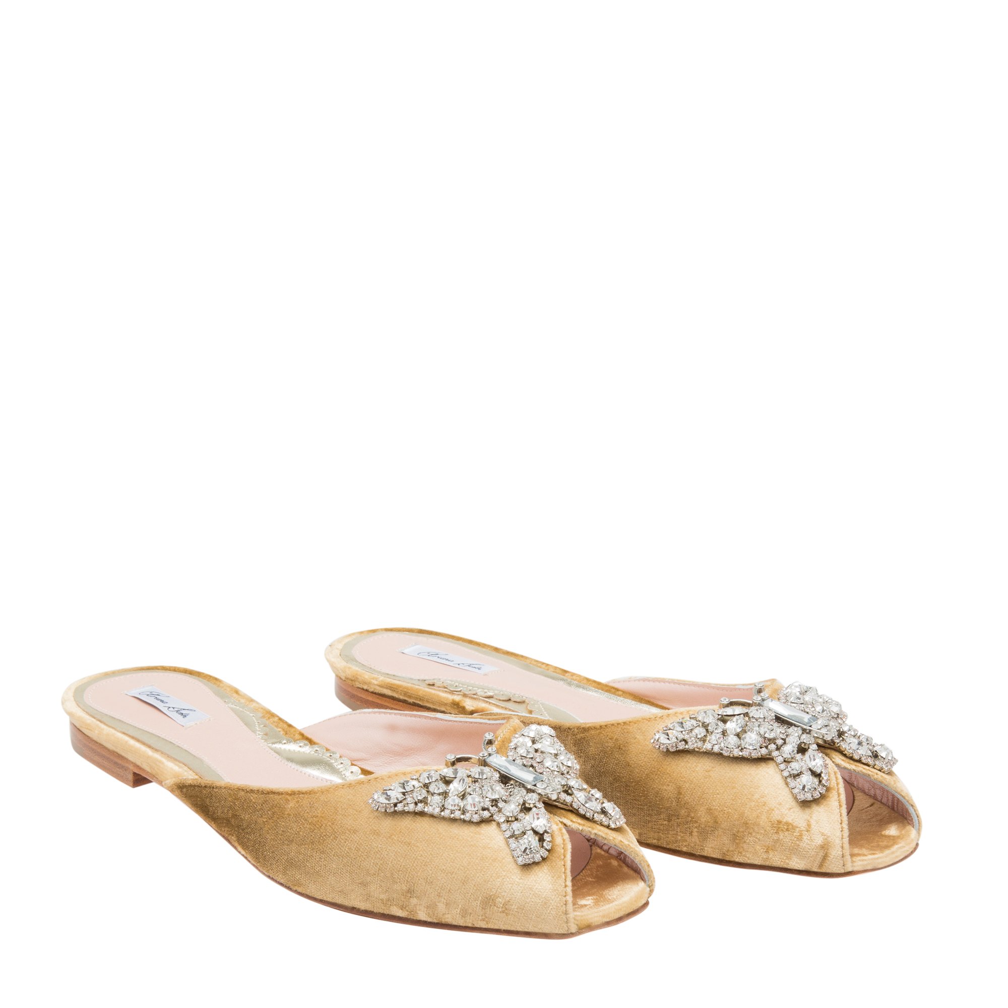 

Farfalla velvet flat mules, Gold