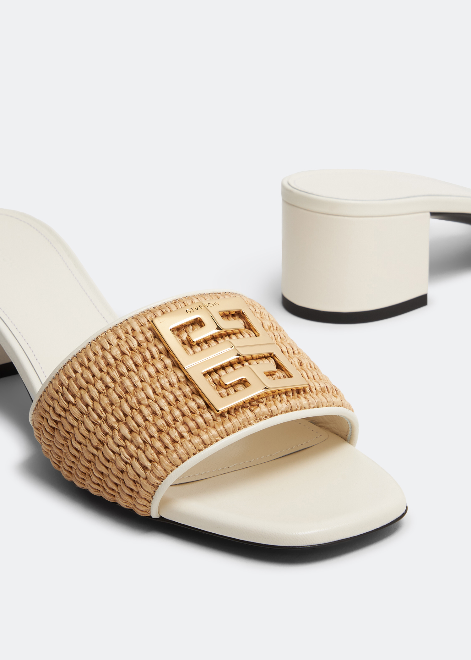 

4G raffia mules, White