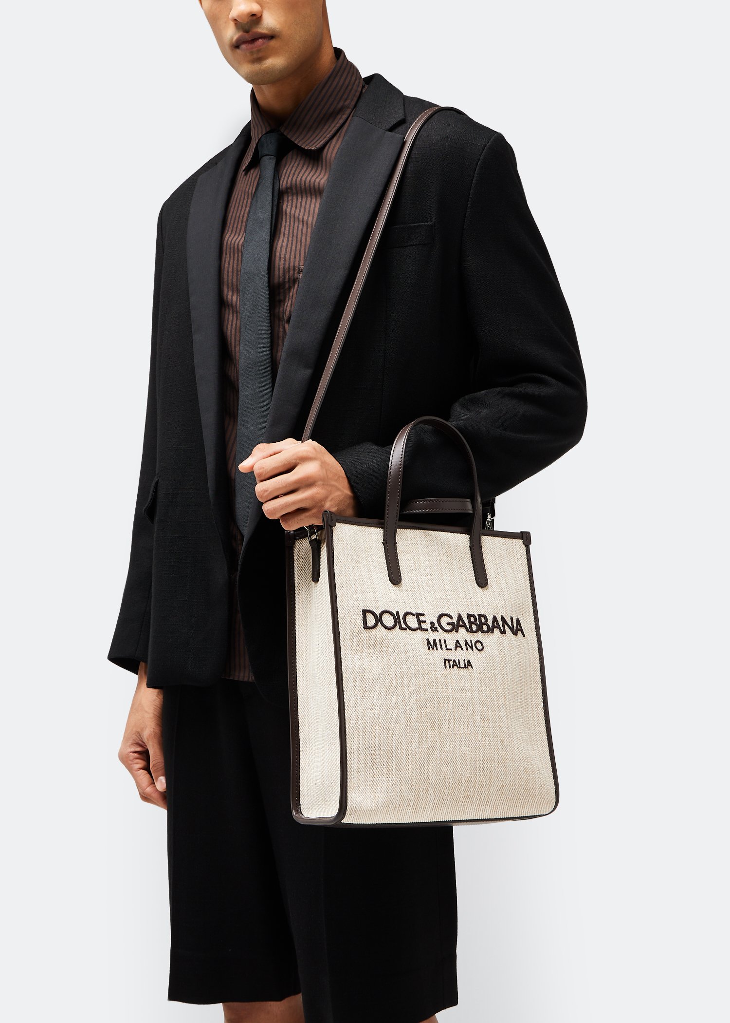 Dolce & Gabbana Small Shopping Bag In Canvas With D&g Milano Logo