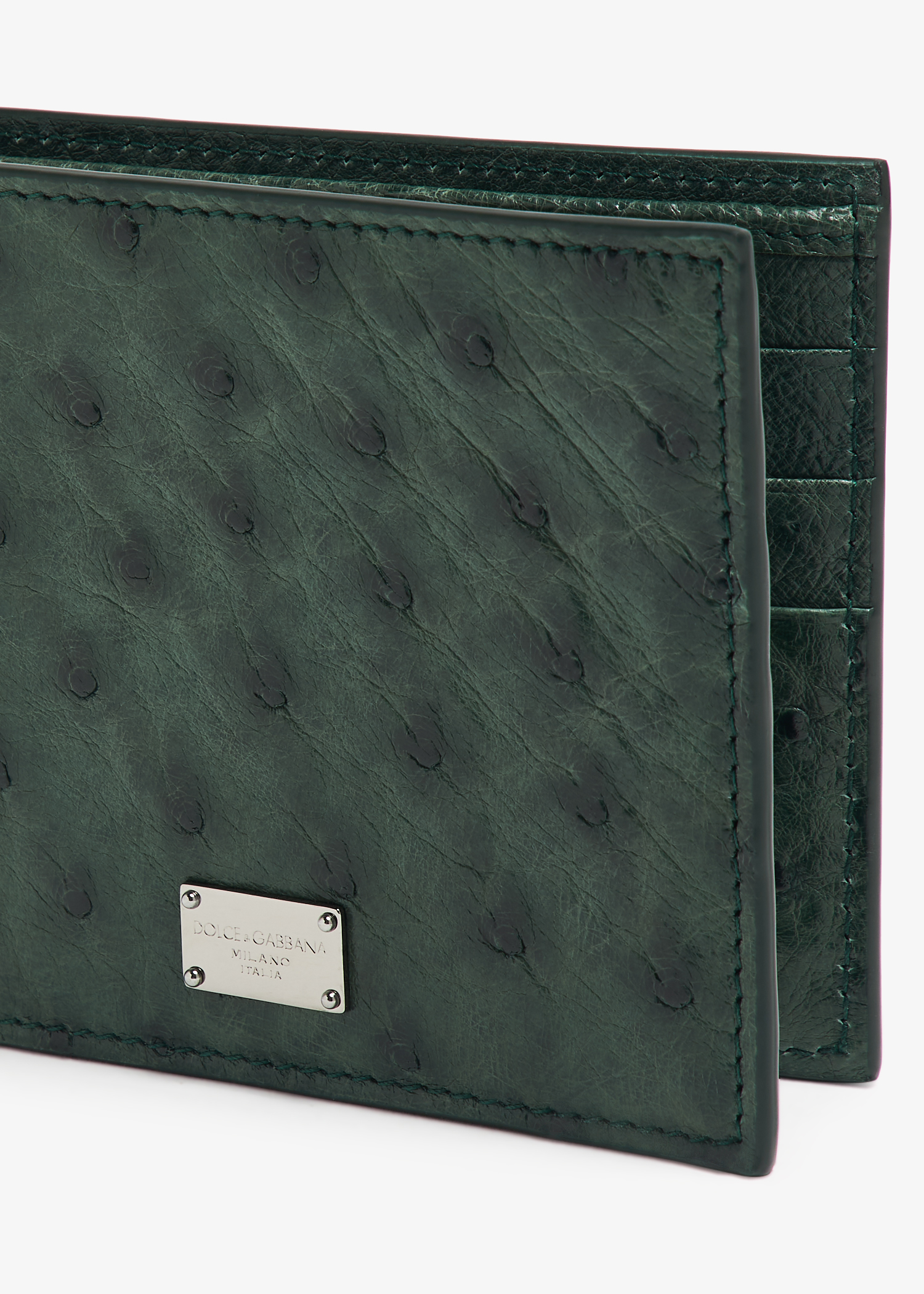 

Ostrich leather bifold wallet, Green