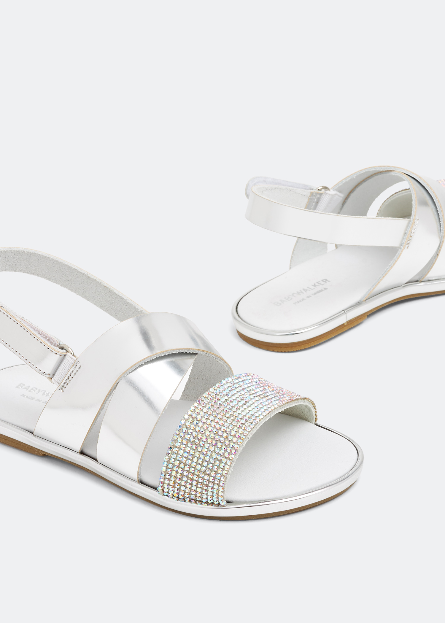 

Embellished leather sandals, Silver