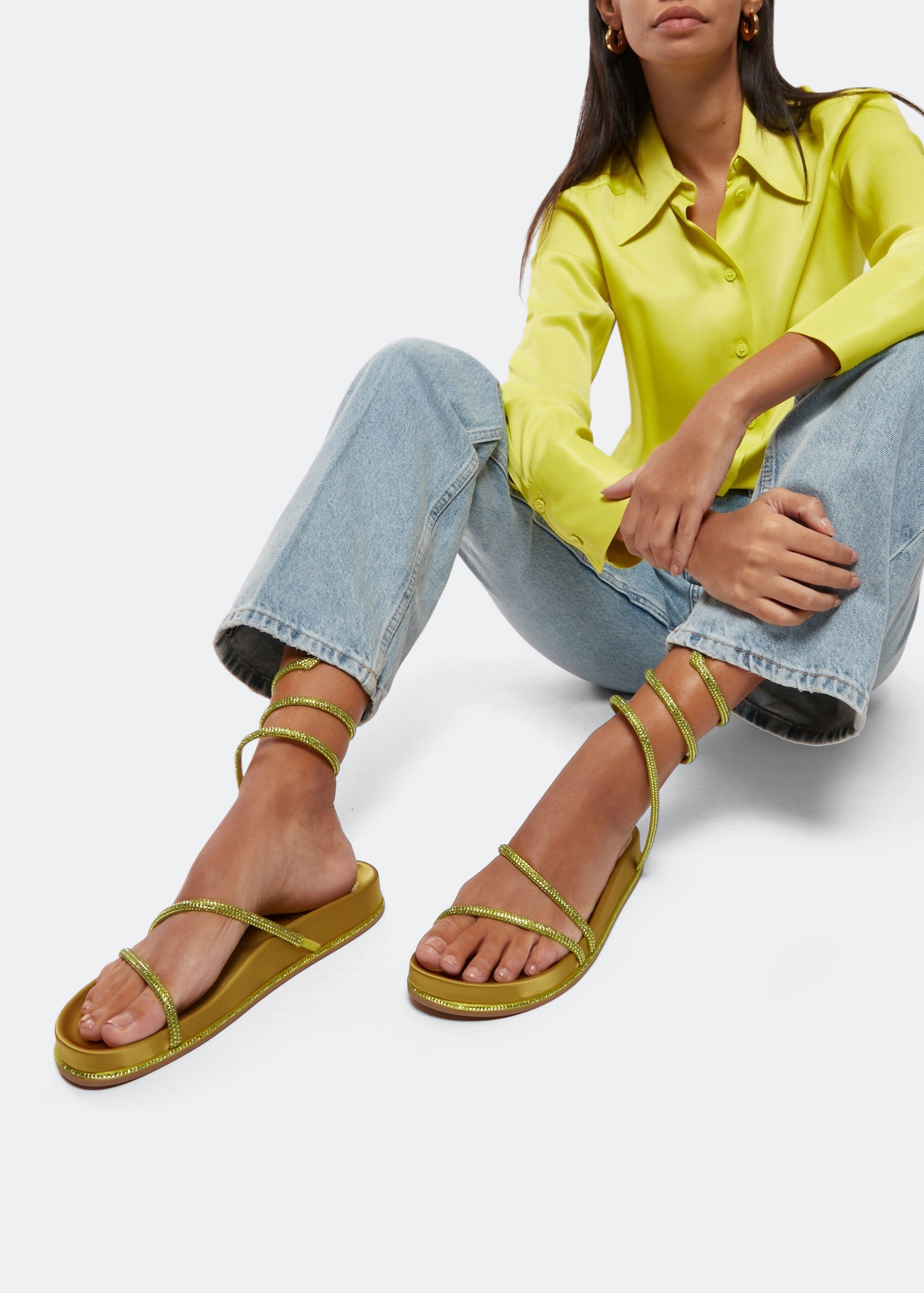 

Satin flat sandals, Green