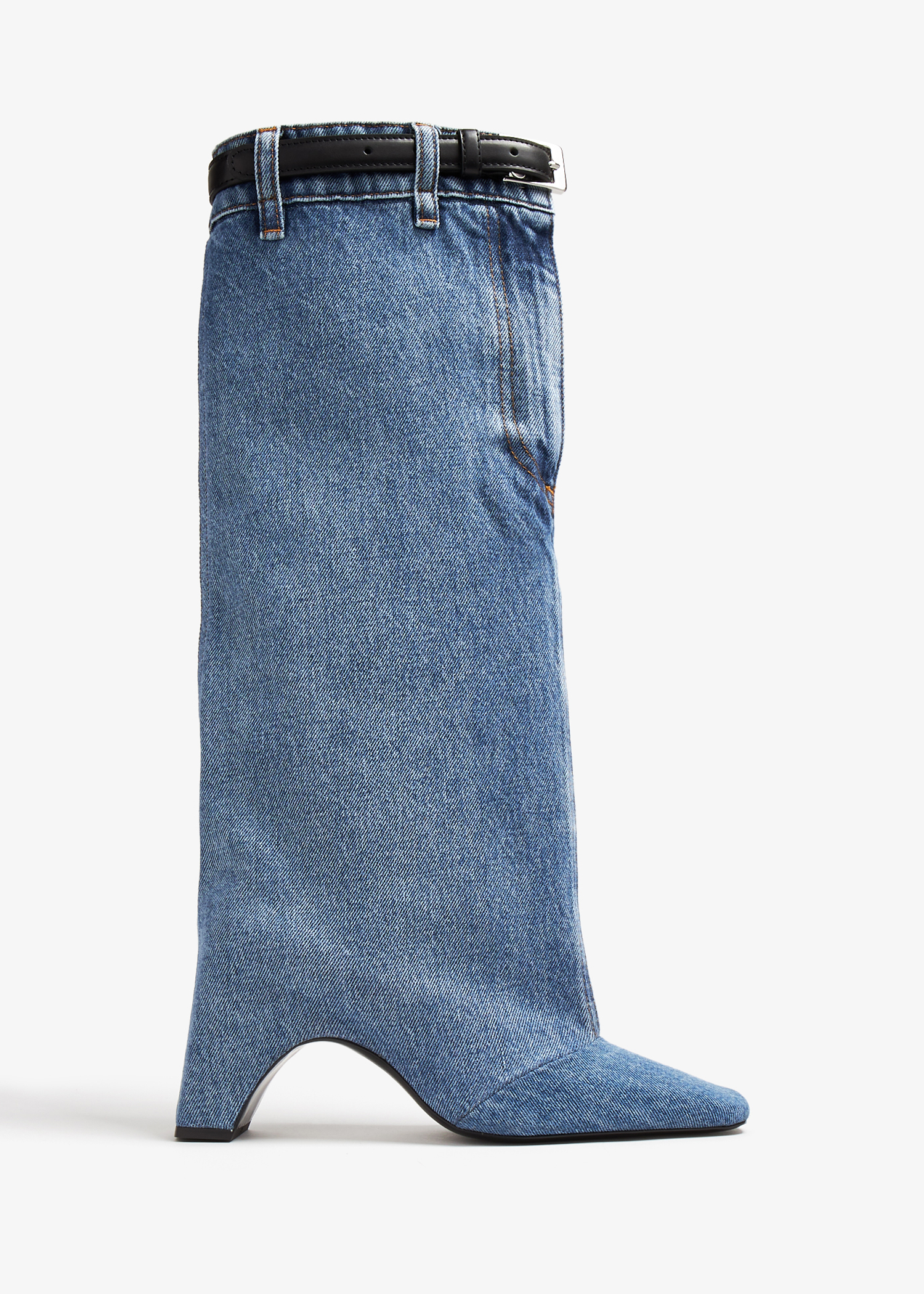 

Denim open knee bridge boot, Blue