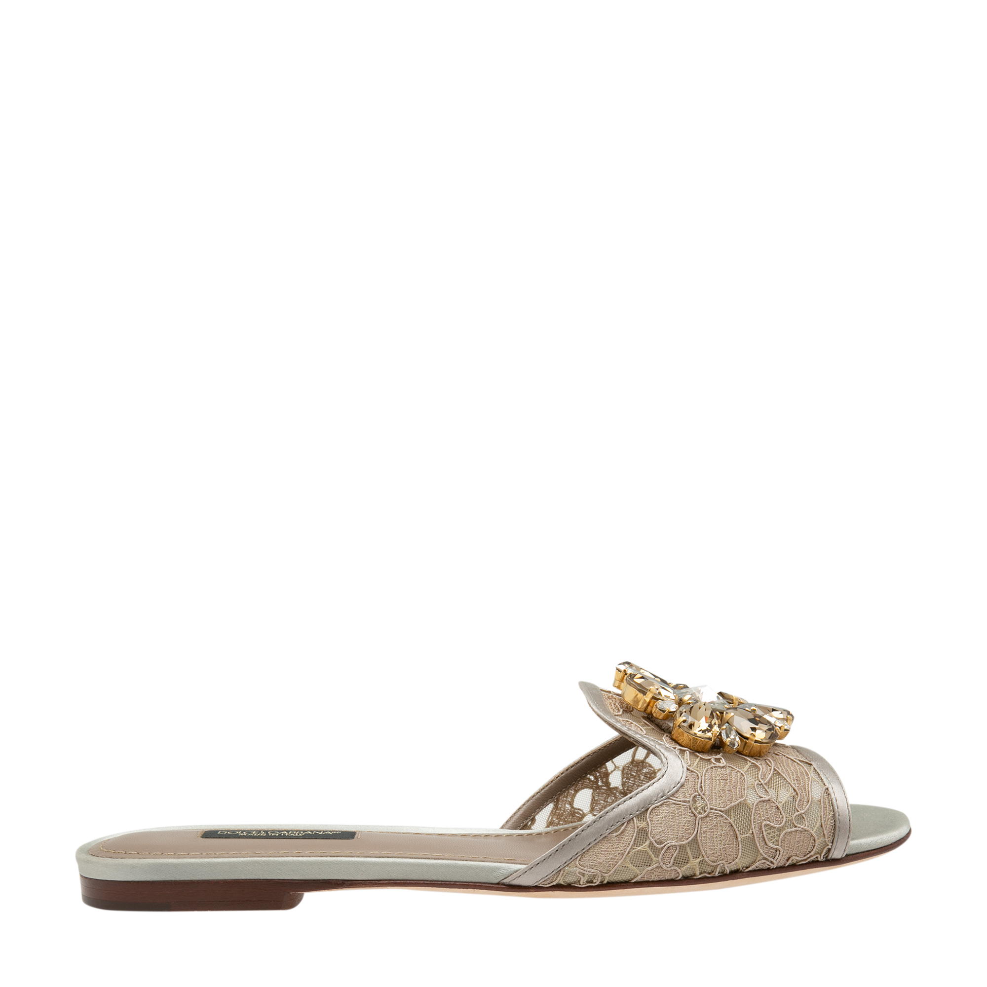 

Embellished lace flats, Beige