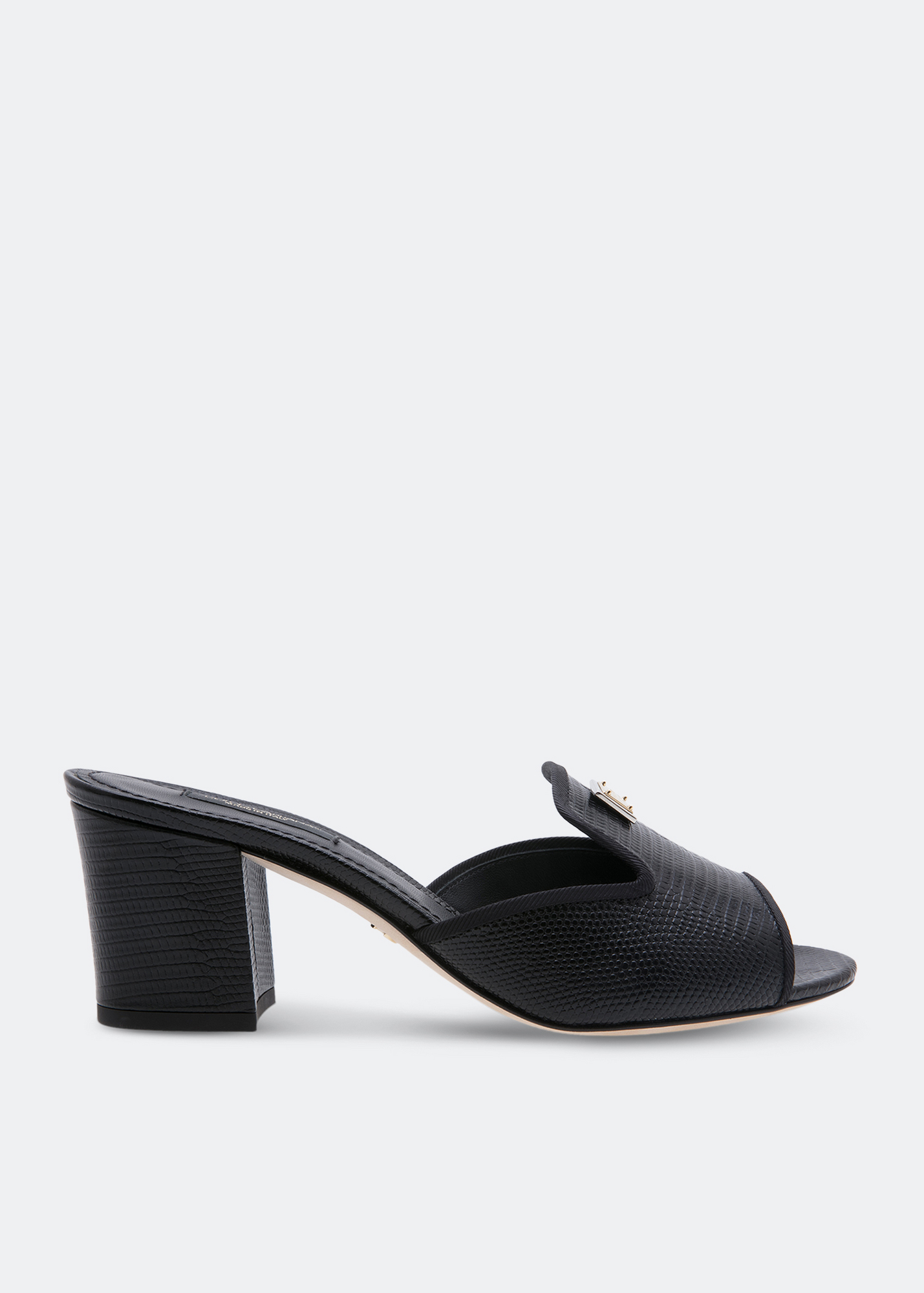 

Iguana-print calfskin mules, Black