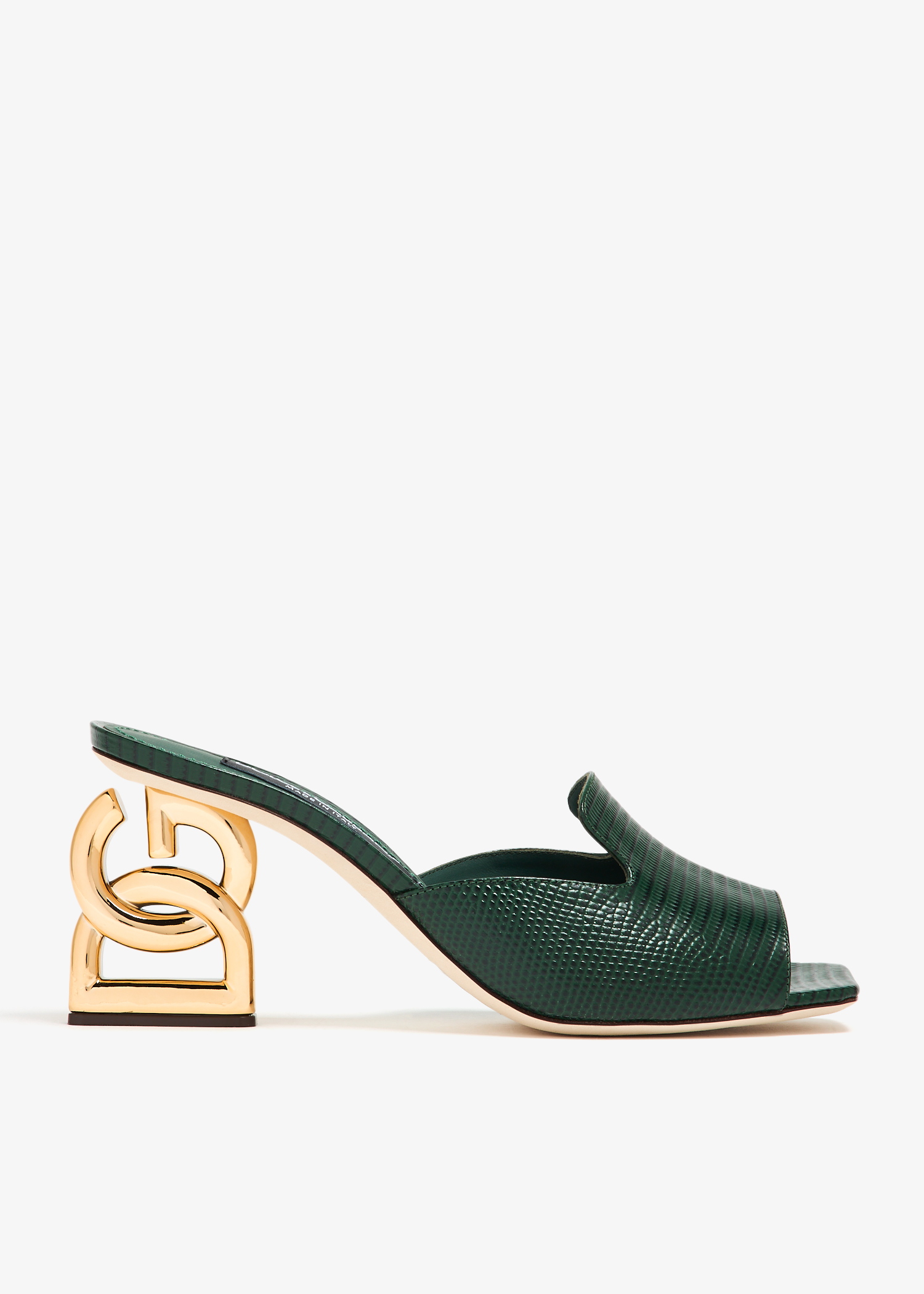 

Iguana-print calfskin mules, Green