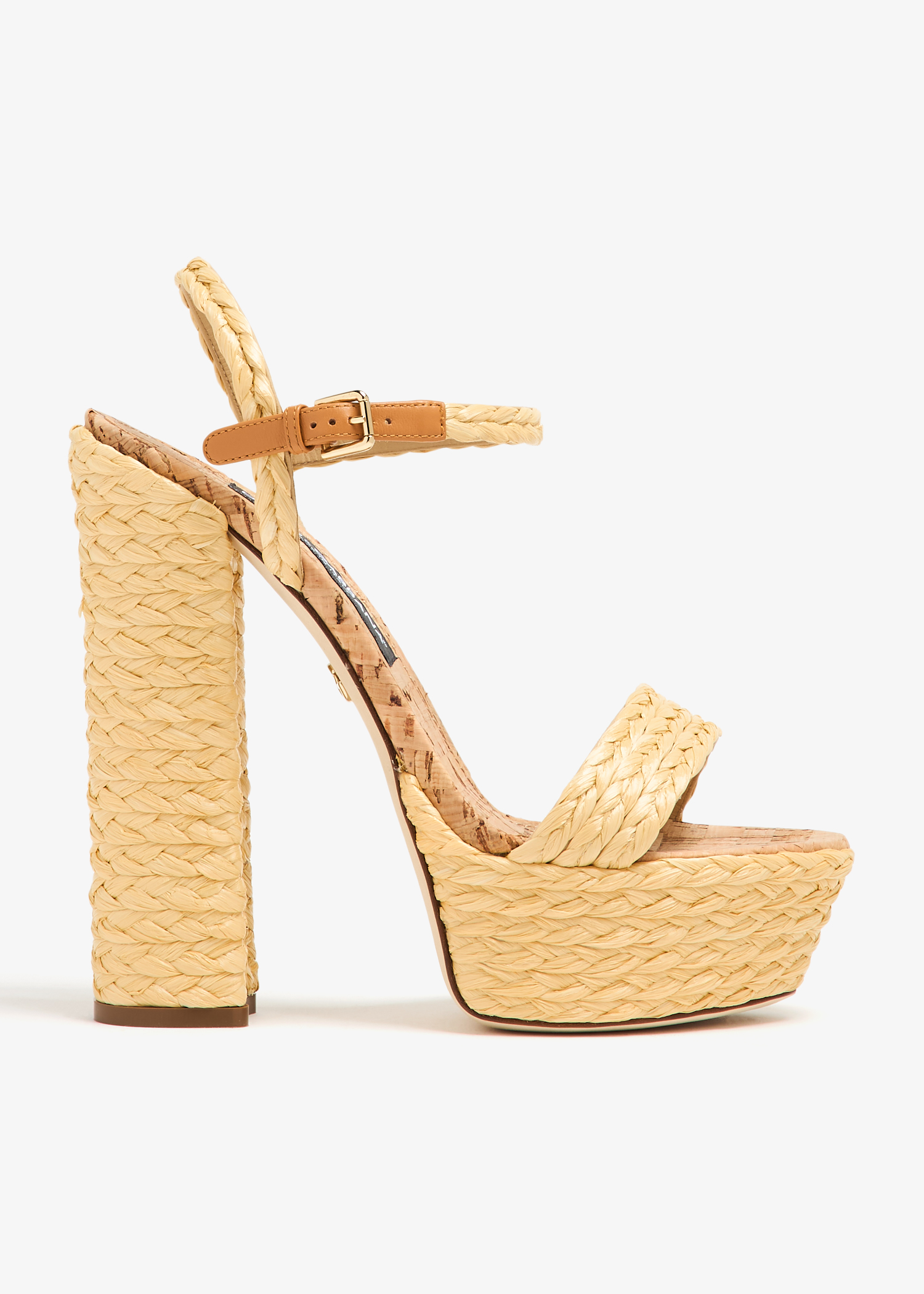 

Woven raffia platform sandals, Beige