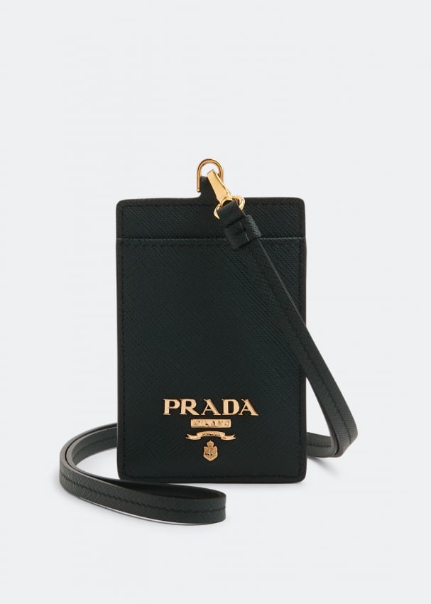Prada Leather badge holder for Women - Green in UAE | Level Shoes