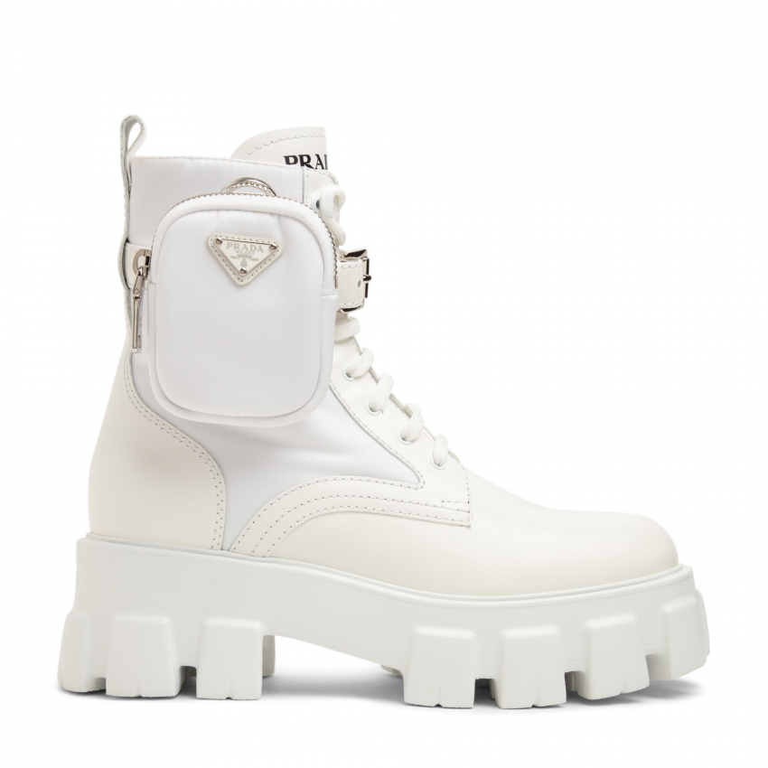 Prada Monolith leather combat boots for Women - White in UAE | Level Shoes