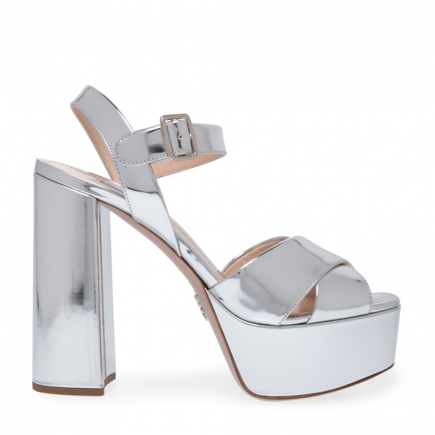 Prada Leather platform sandals for Women - Silver in UAE | Level Shoes