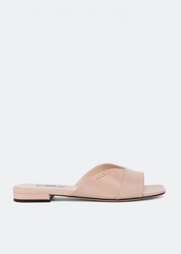 Effortless Chic: Flat Brushed Leather Sandals Prada