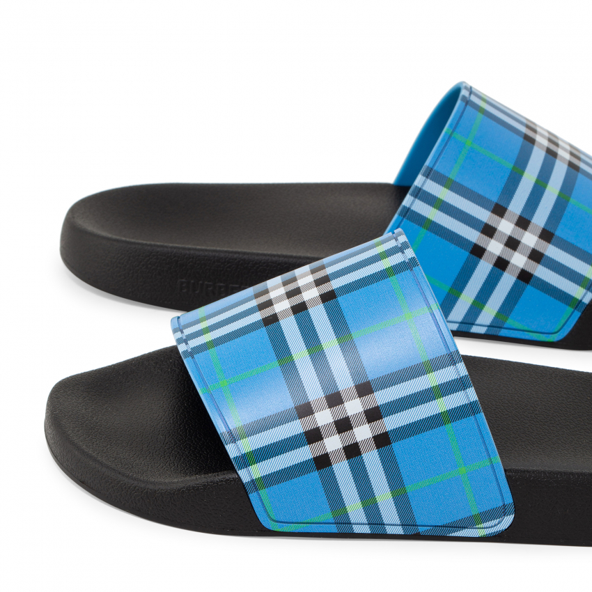 Burberry Check print slides for Men - Blue in UAE | Level Shoes