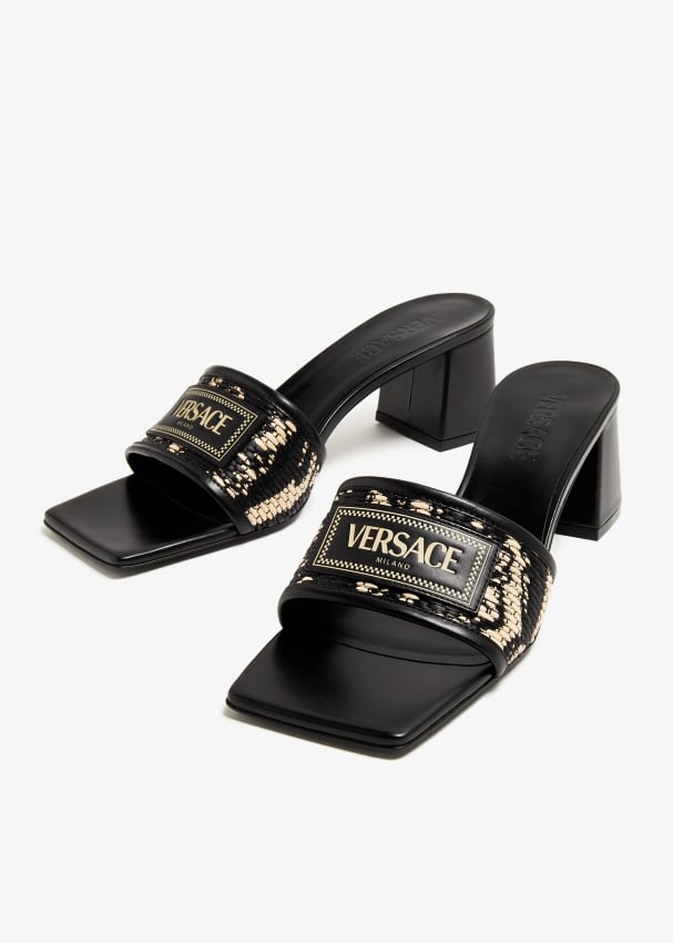 Versace Theia Barocca raffia mules for Women Black in UAE Level Shoes