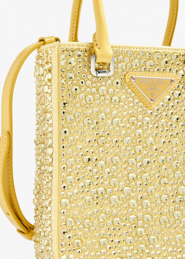 Prada Small Panier Crystal-embellished Tote Bag - Gold
