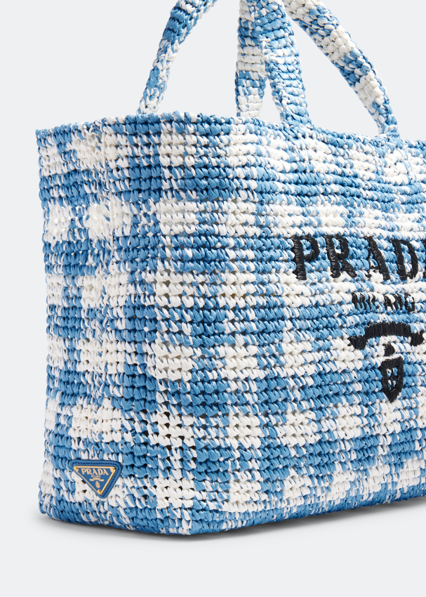 Prada Large Check Crochet Tote Bag in Blue