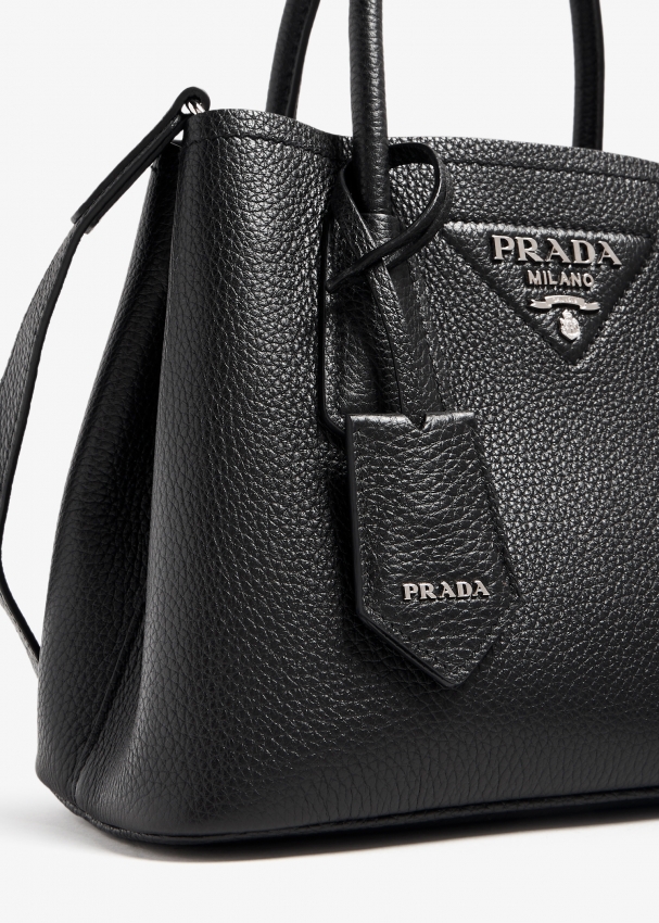Prada Double Saffiano Leather Mini Bag, Women, White/Black