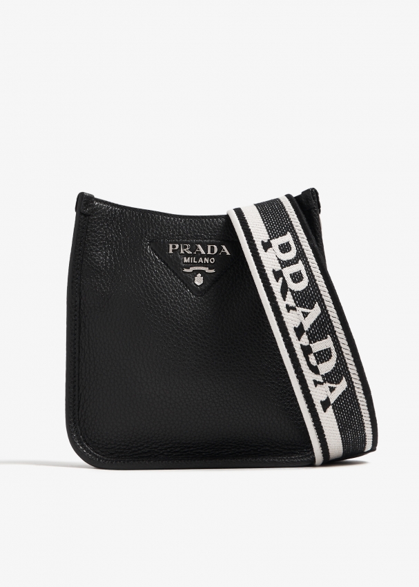Black Prada Buckle Small Leather Handbag With Double Belt | PRADA