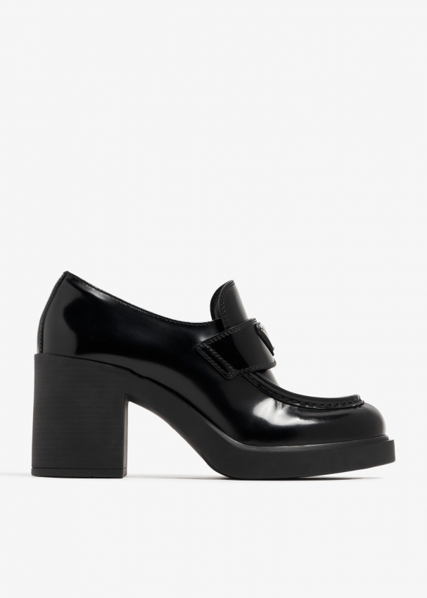 ASOS DESIGN Parkway platform loafer heels in black patent | ASOS