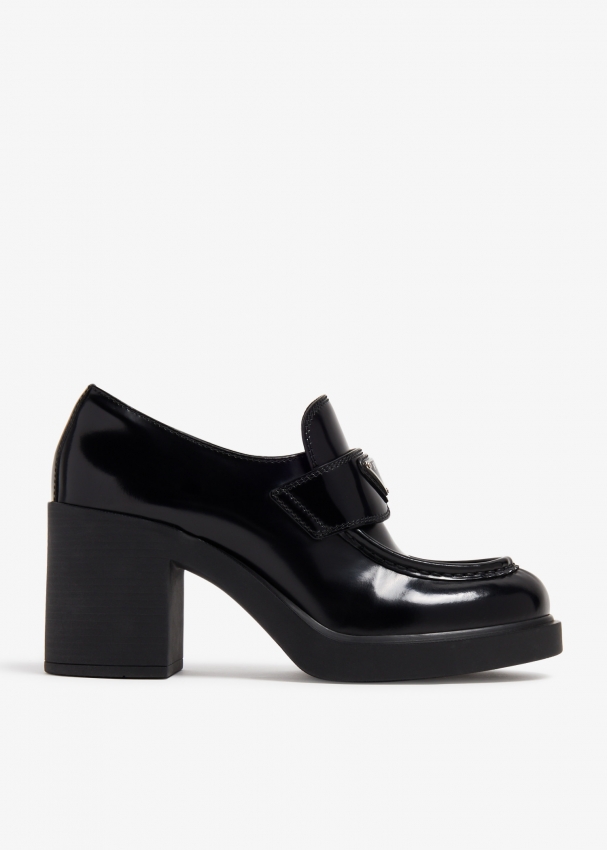 Prada Chocolate high-heeled brushed leather loafers for Women