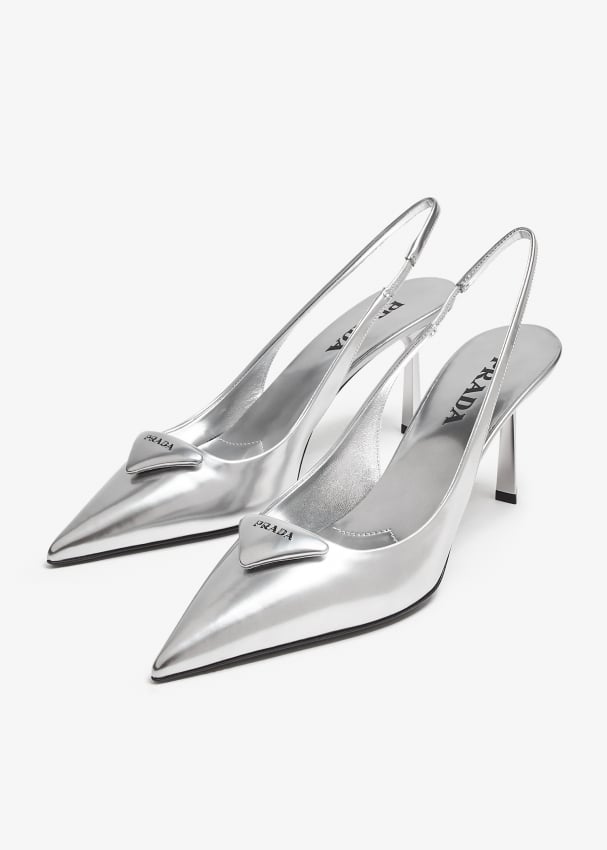 Prada Metallic leather slingback pumps for Women Silver in UAE Level Shoes