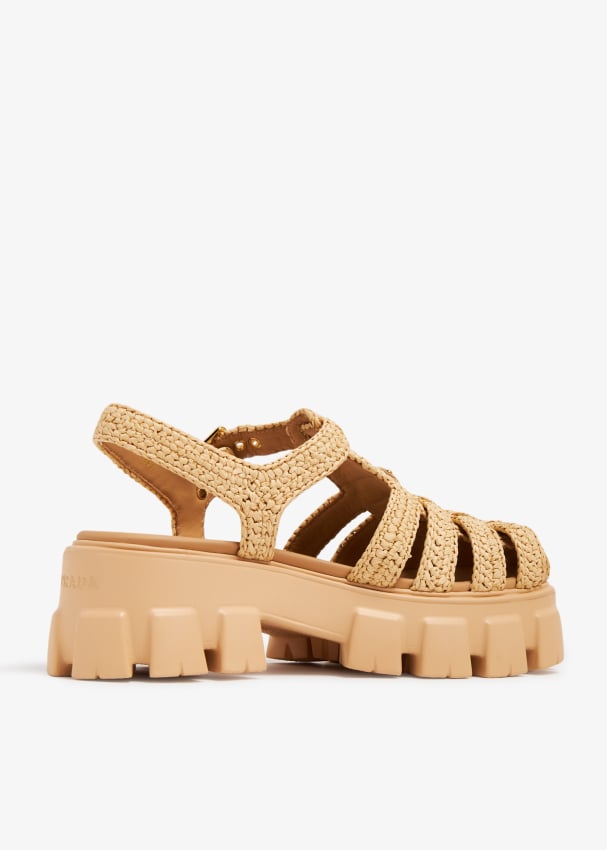 Prada Monolith crochet cage sandals for Women Beige in UAE Level Shoes