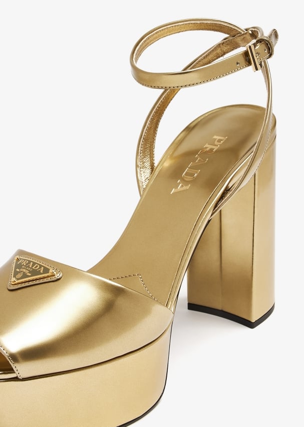 Prada Metallic leather platform sandals for Women Gold in KSA Level Shoes