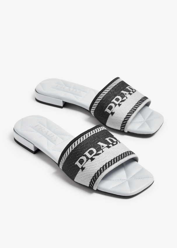 Prada Embroidered fabric slides for Women Grey in UAE Level Shoes